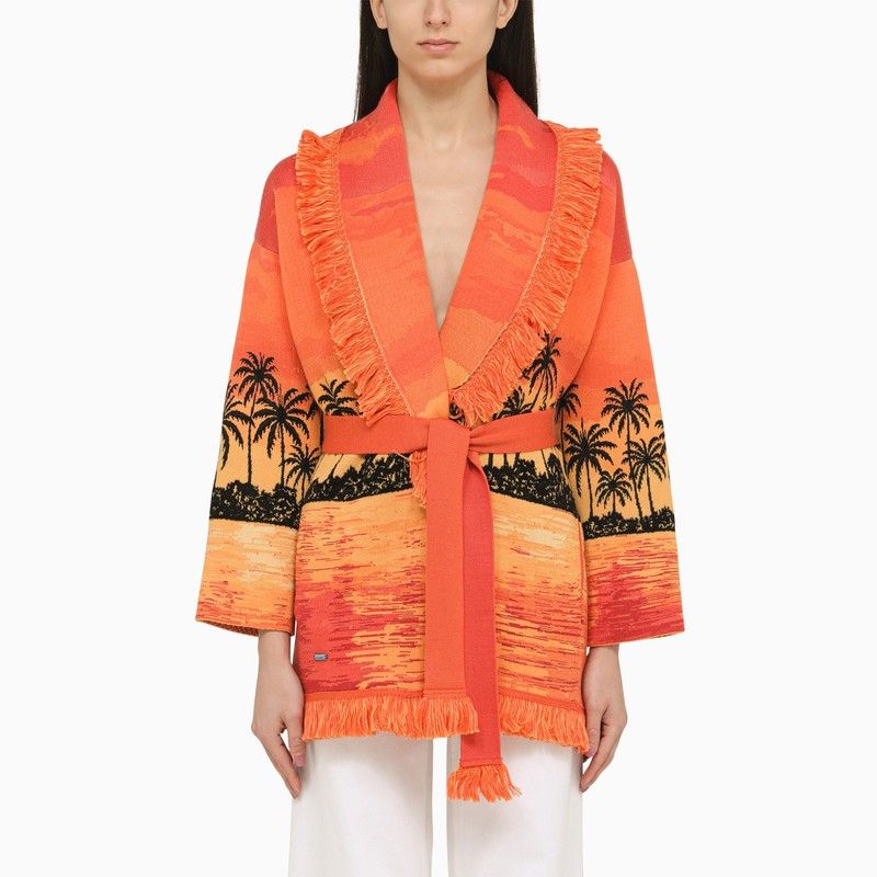 image of Alanui Red/black Jacquard Cardigan, Women's (Size XS)