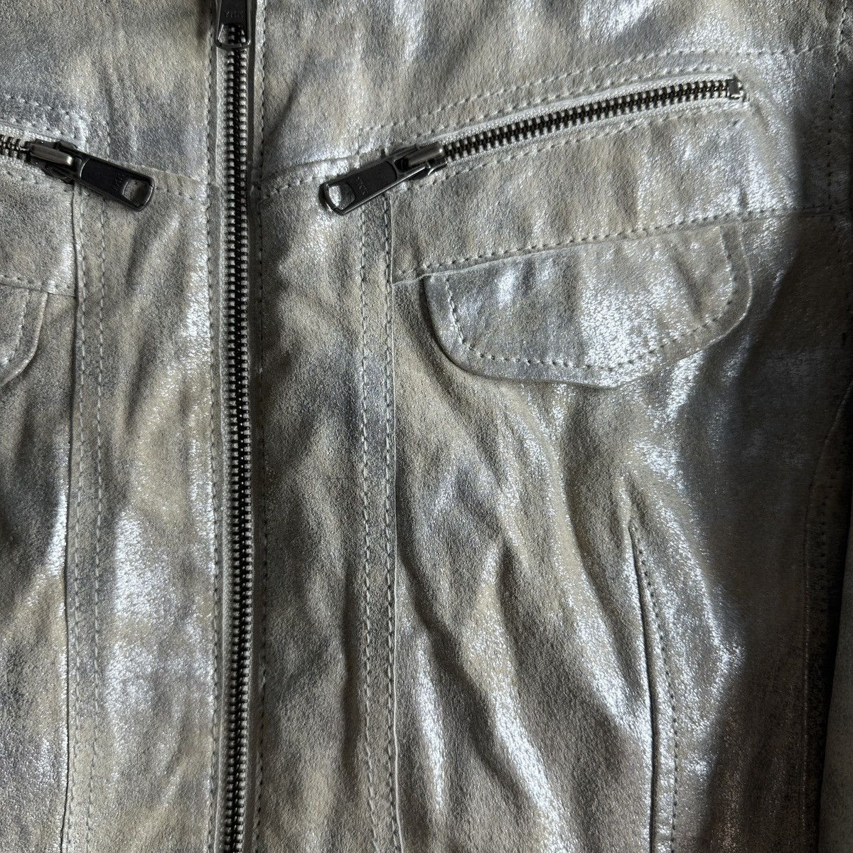 ARMA Metallic silver leather jacket by Arma sz S Size M / US 6-8 / IT 42-44 - 3 Thumbnail