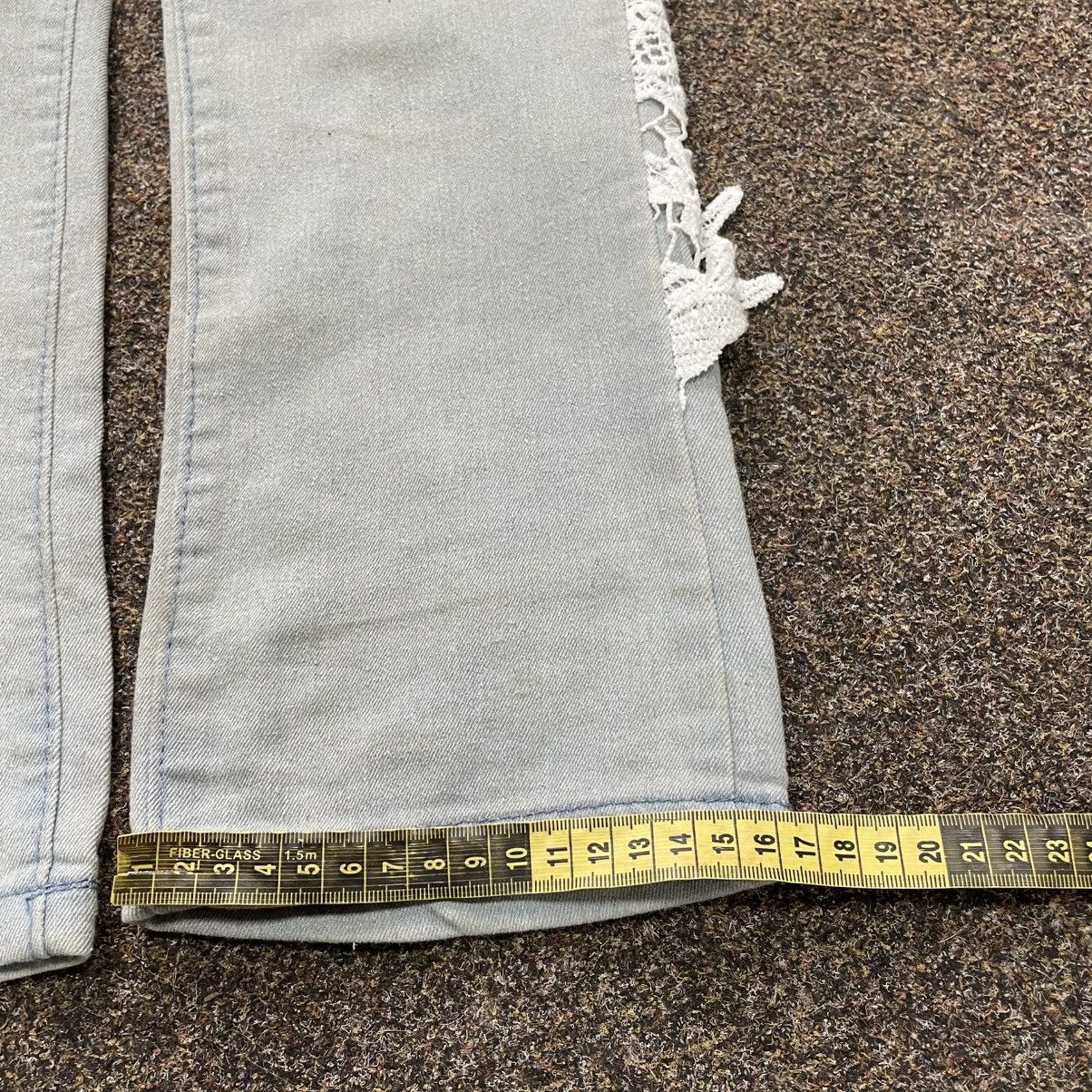 Vintage Y2K Vintage Floral Lace Distressed Wide Leg Jeans Cream Punk Size 32" / US 10 / IT 46 - 9 Thumbnail