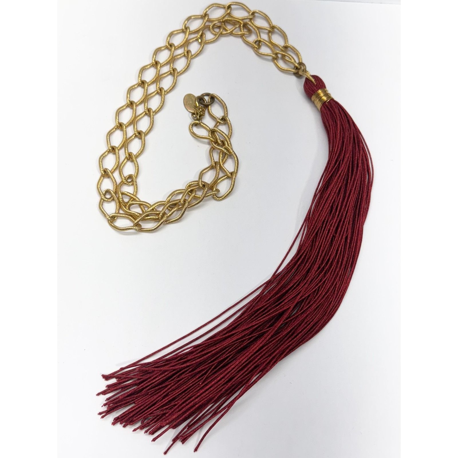 Vintage Burgundy red tassel long gold chain necklace Size ONE SIZE - 3 Thumbnail