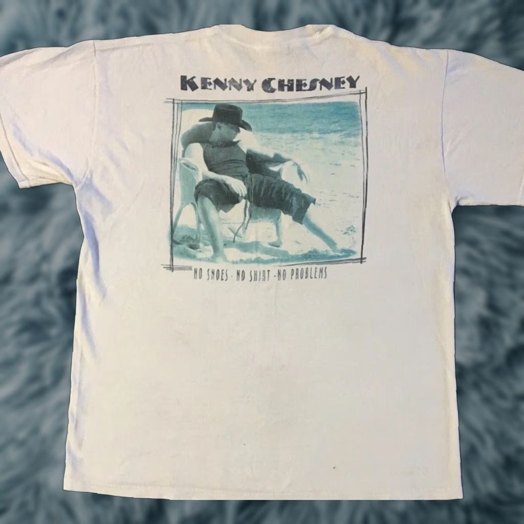 Vintage VINTAGE Kenny Chesney No Shoes No Shirt No Problems Faded Distressed Album Promo Shirt L White Concert Tour 90s Mens T-Shirt Size US L / EU 52-54 / 3 - 1 Thumbnail