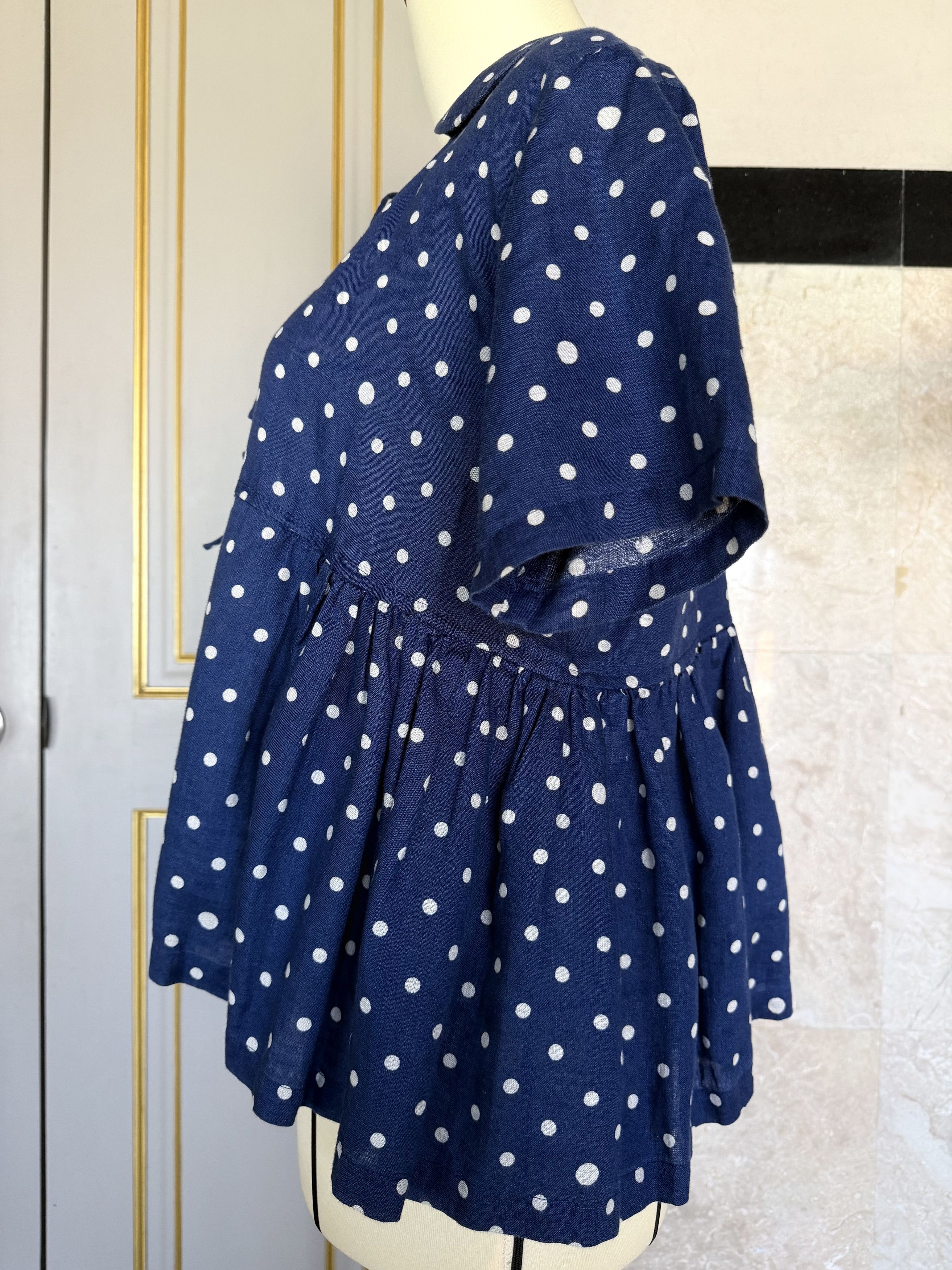 Comme des Garcons Comme des Garçons Linen Polka Dot Blouse Navy Tie Top S Size S / US 4 / IT 40 - 3 Thumbnail