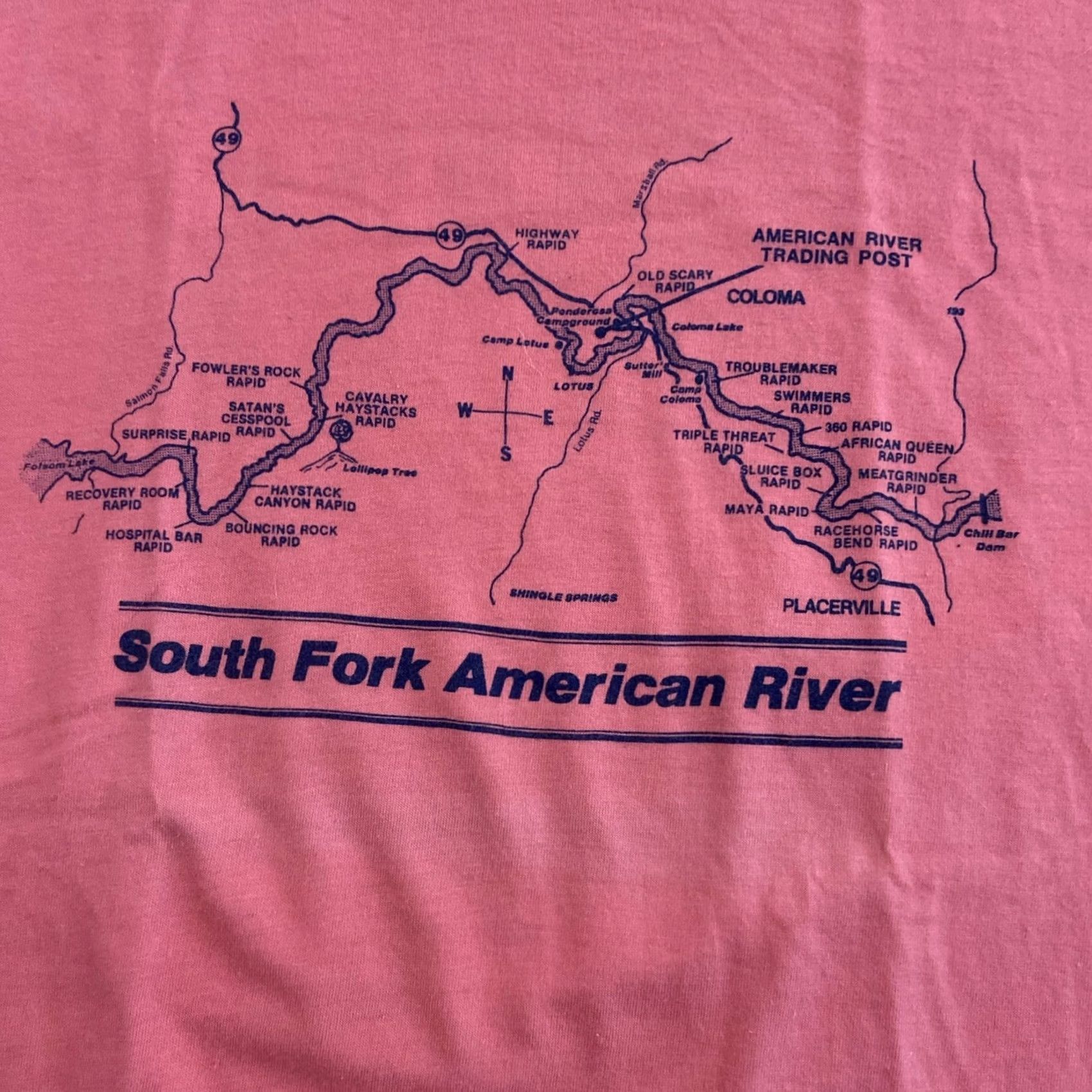 Hanes VINTAGE Sacramento South Fork River Coloma Map T Shirt XL Hanes Men 90s 90s Shirt Pink Col leless Crew Neck Short Sleeve Cotton Size XL Size US XL / EU 56 / 4 - 2 Thumbnail