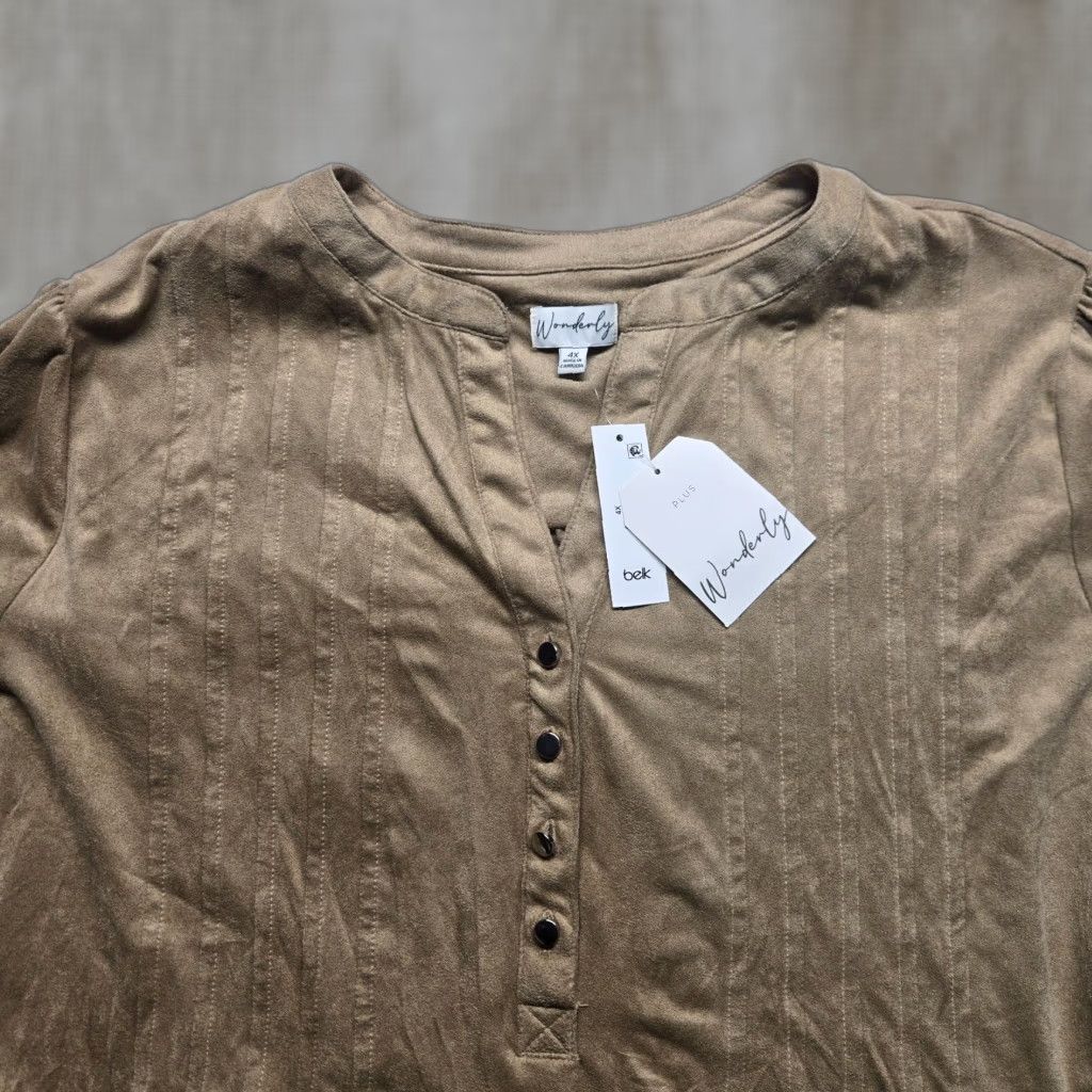Vintage VINTAGE Wonderfly Solid Brown 3/4 Sleeve Tunic Blouse Adult Women's Plus 4X Size XXL / US 16-18 / IT 52-54 - 1 Thumbnail