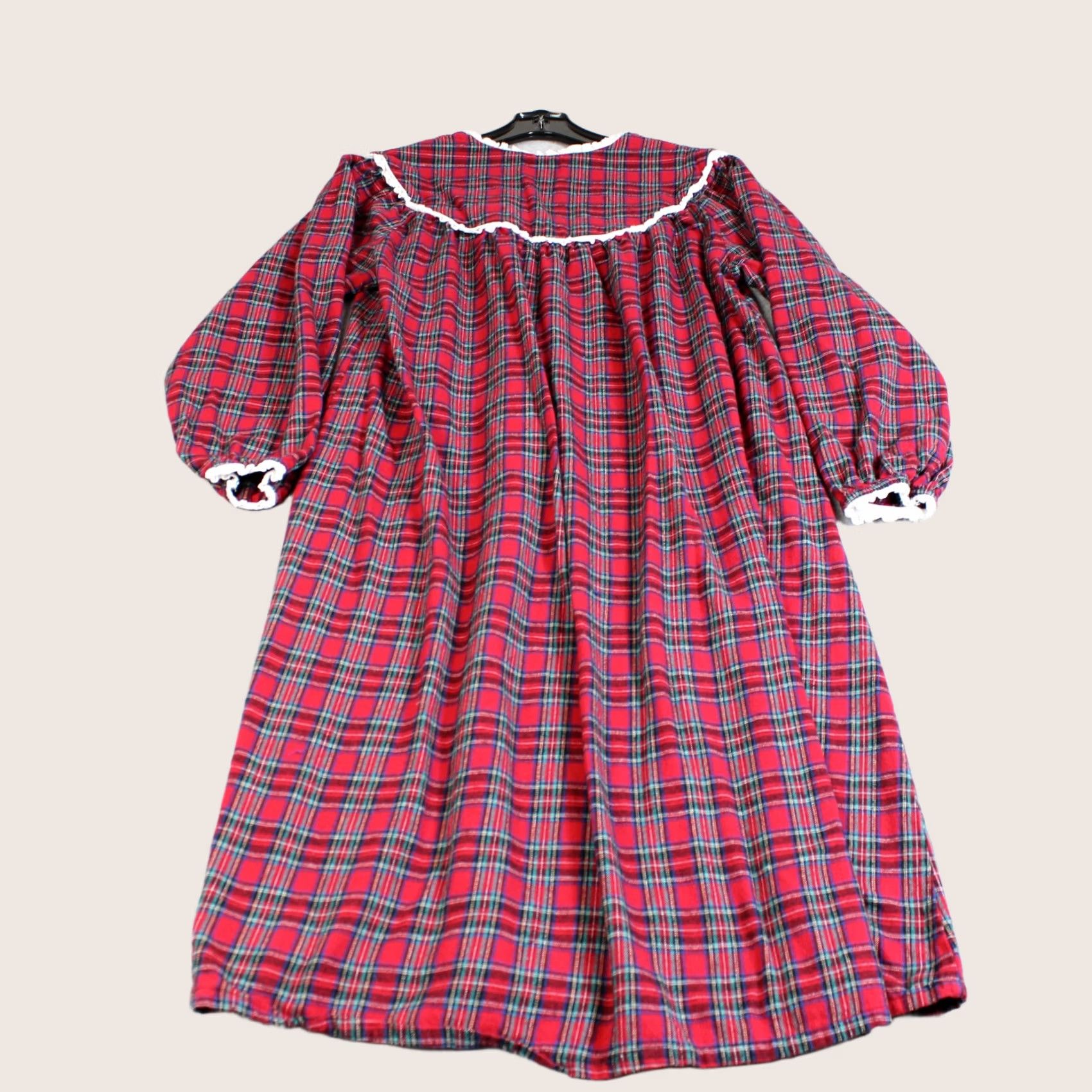 Vintage Lanz of Salzburg Gown Women M Red Plaid Flannel Long Sleeve Sleepwear 100% Cotton Button Closure V-Neck Holiday Winter Womens Size M / US 6-8 / IT 42-44 - 1 Thumbnail