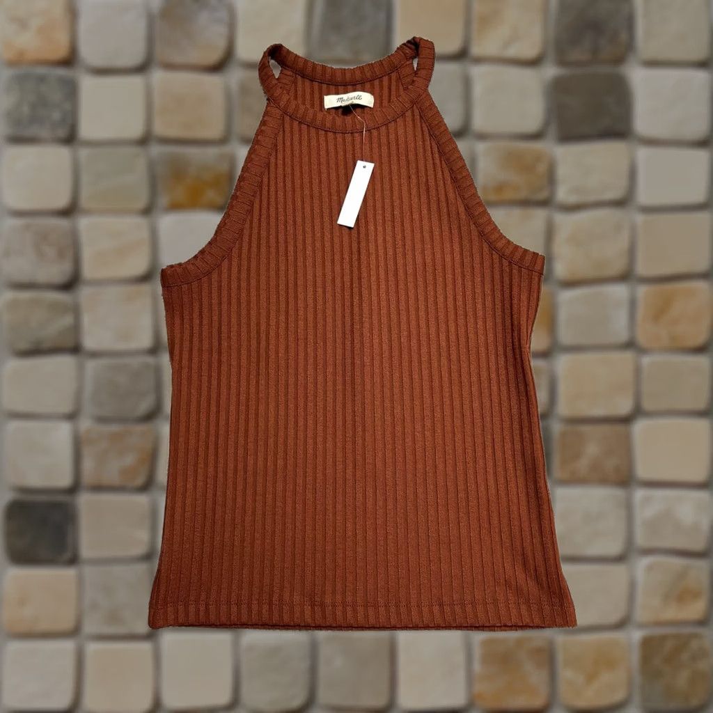 Madewell Madewell Tank Top Womens M Brown Ribbed Cutaway Crewneck Sleeveless Casual Basic Knit Stretch Size M / US 6-8 / IT 42-44 - 1 Thumbnail