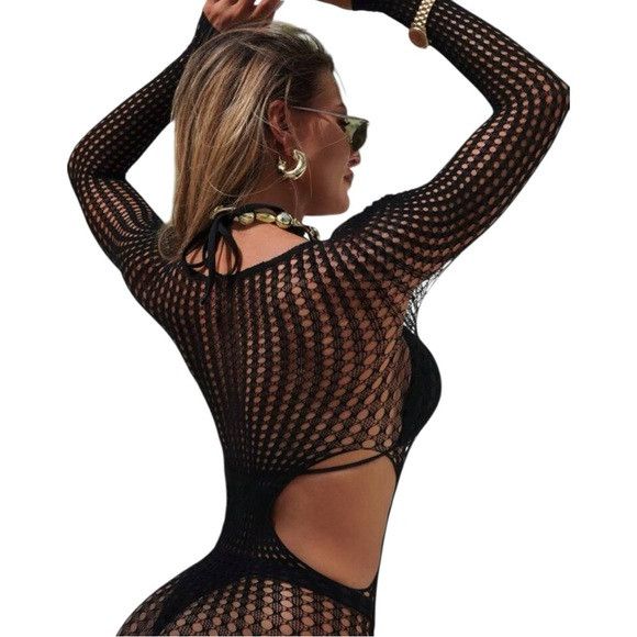 Other Women Black Thin Hollow Out Sheer Dress Size ONE SIZE - 2 Thumbnail