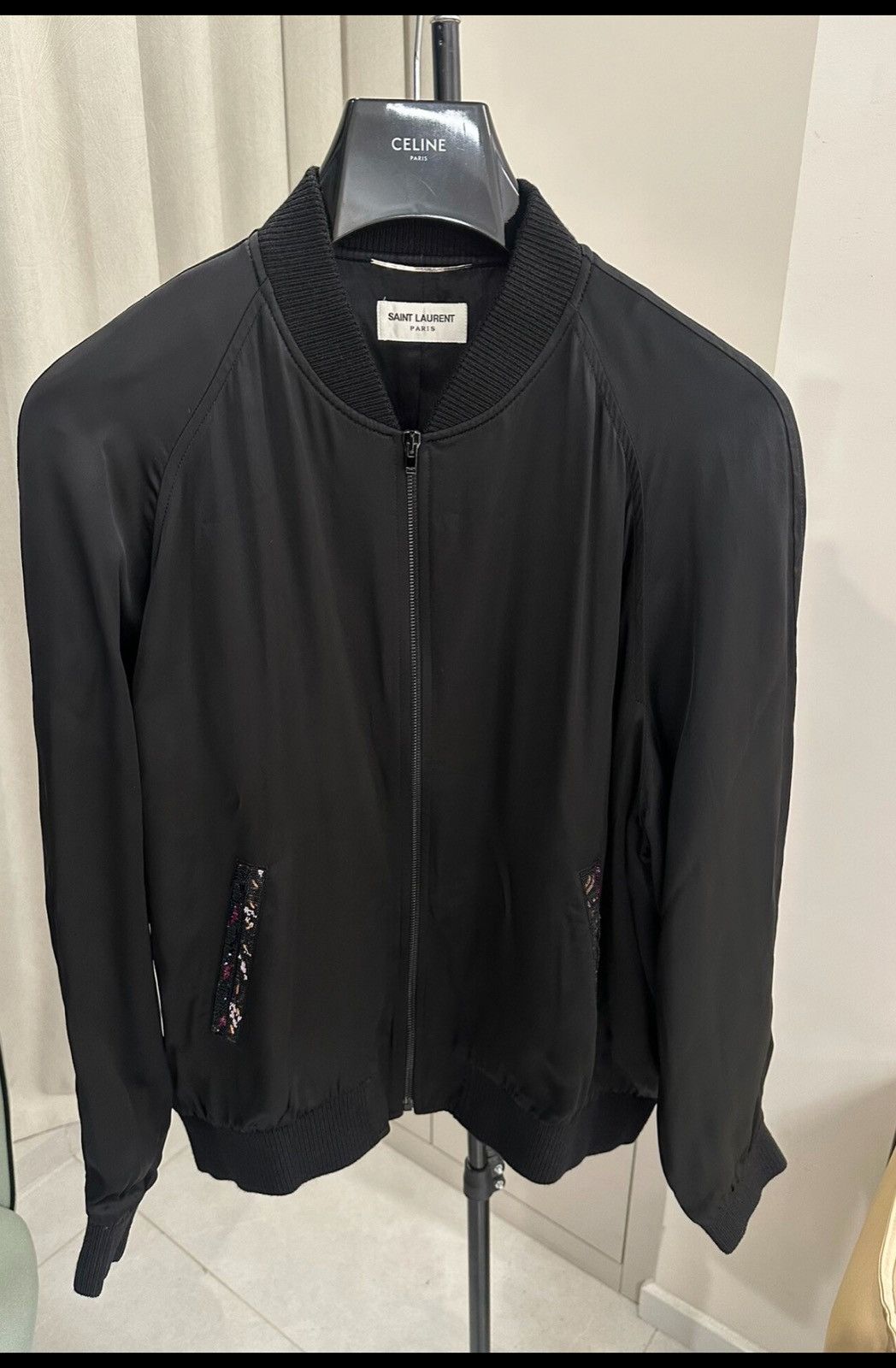 Saint Laurent Paris Saint Laurent SLP 2019SS Black Beaded Logo Varsity Jacket Size US L / EU 52-54 / 3 - 2 Thumbnail