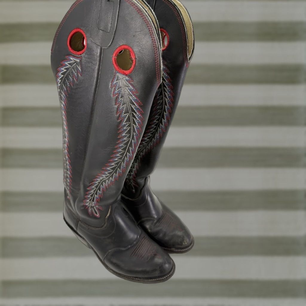Vintage VINTAGE Olathe 20 Buckaroo Boots Men Size 8 D Black Leather Western USA Boots Size US 8 / EU 41 - 1 Thumbnail