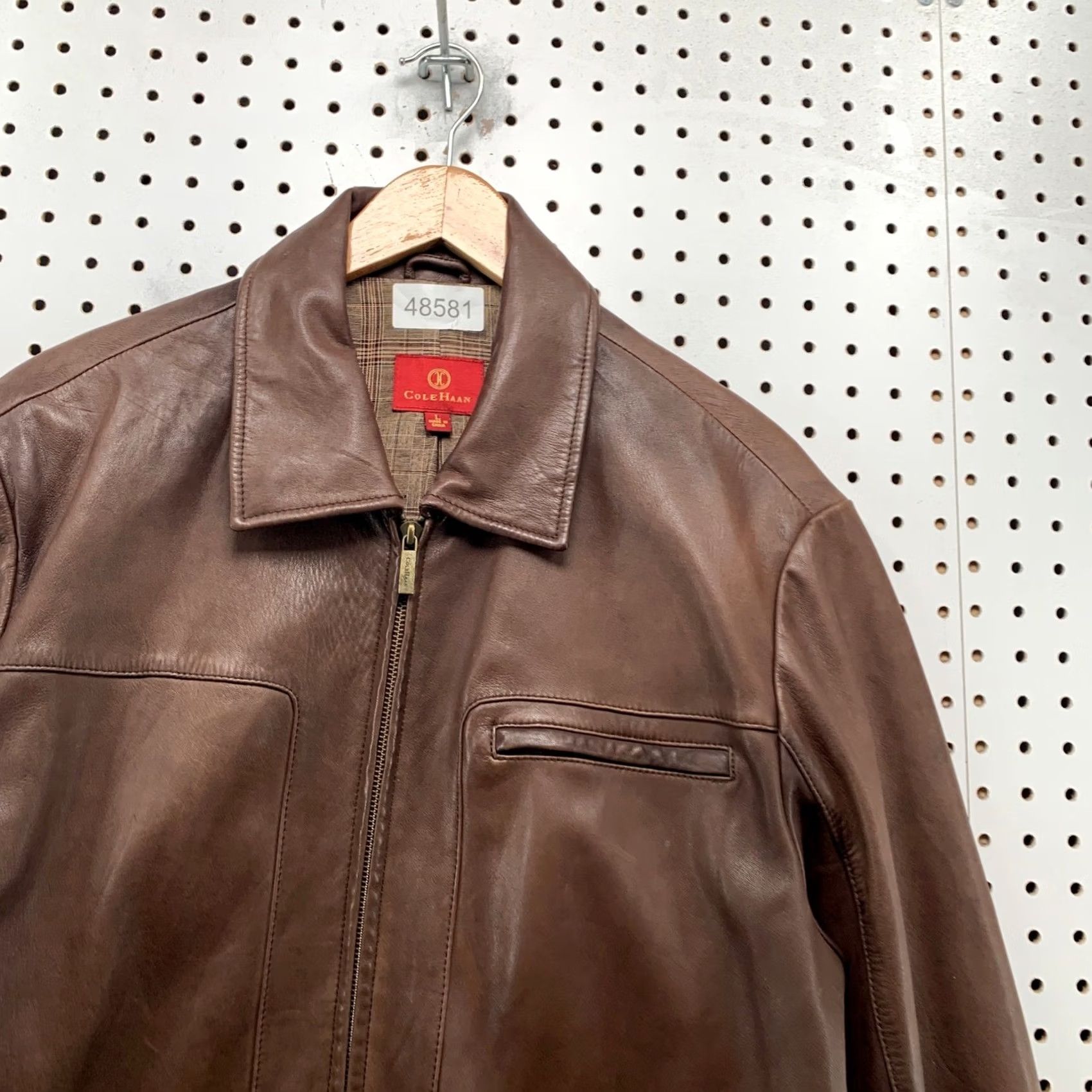 Cole Haan Cole Haan Leather Jacket Mens L Brown Lambskin Full Zip Plaid Lined Coat Size US L / EU 52-54 / 3 - 7 Thumbnail