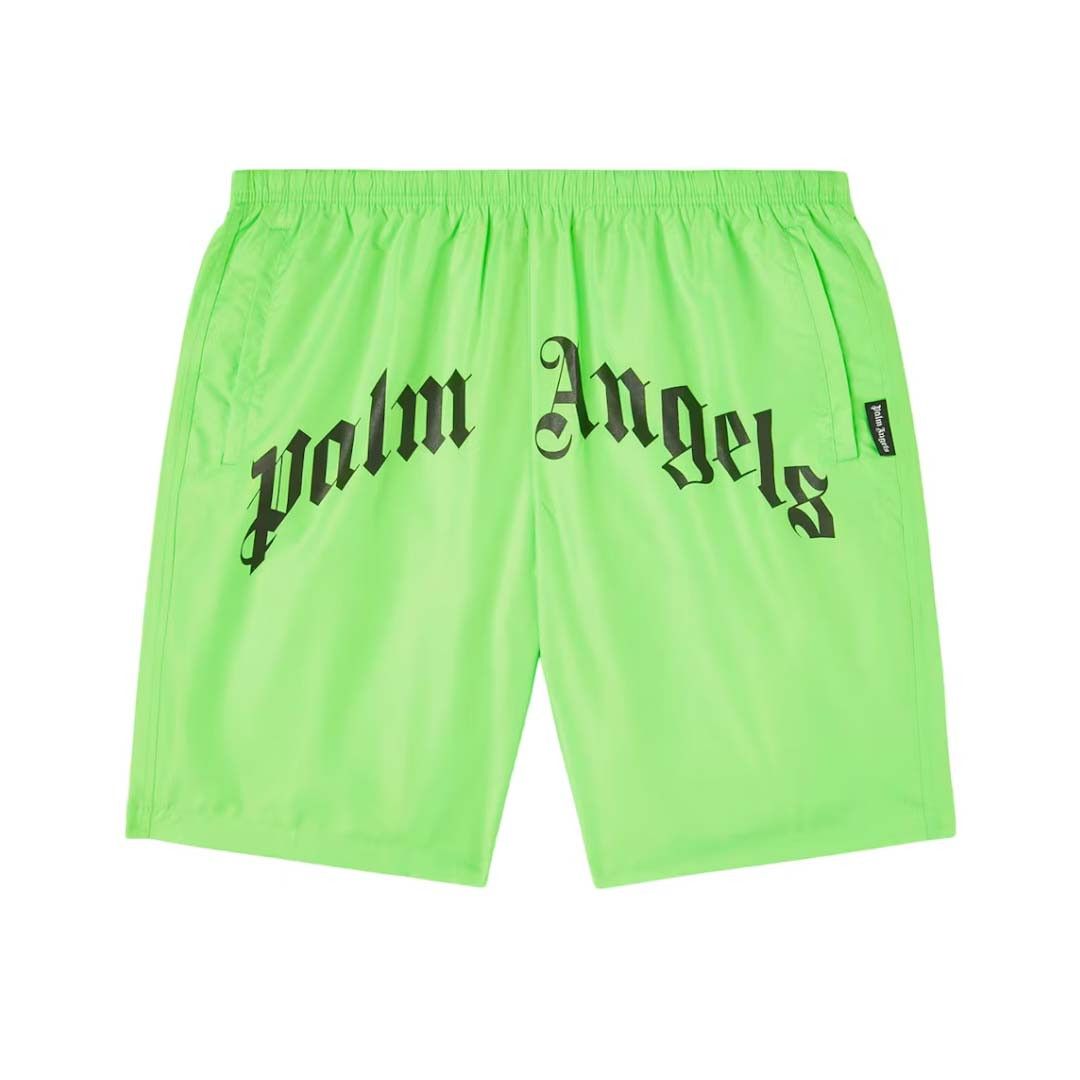 Palm Angels Curved Logo Swim Shorts Neon Green Size US 34 / EU 50 - 1 Preview