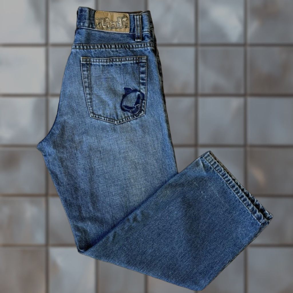 Denime VINTAGE Blind Jeans Skateboard 27 Blue Denim Straight Mens 501 American Western Punk Streetwear Denim Jeans TB Size US 27 - 1 Thumbnail