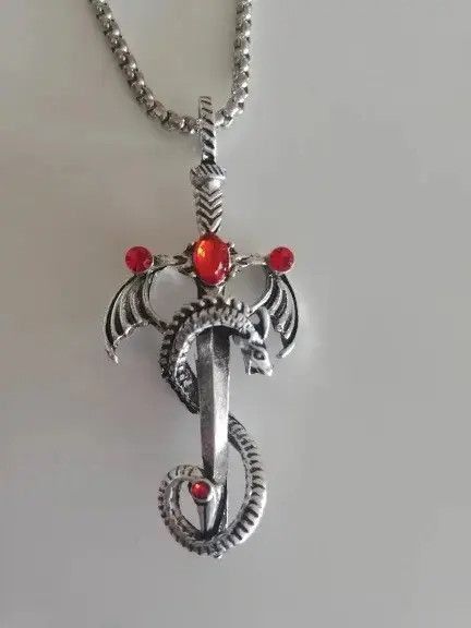 Jewelry Demon Dragon Necklace Sword Dagger Red Stone Chain Anime Art Size ONE SIZE - 2 Thumbnail