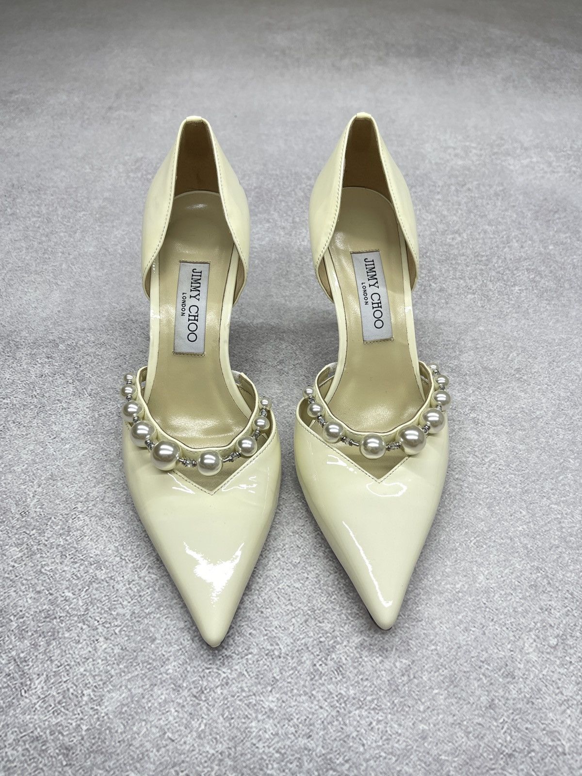 Jimmy Choo Jimmy Choo Beige Patent Leather Aurelie 85 Pump Heels Size US 9 / IT 39 - 5 Thumbnail
