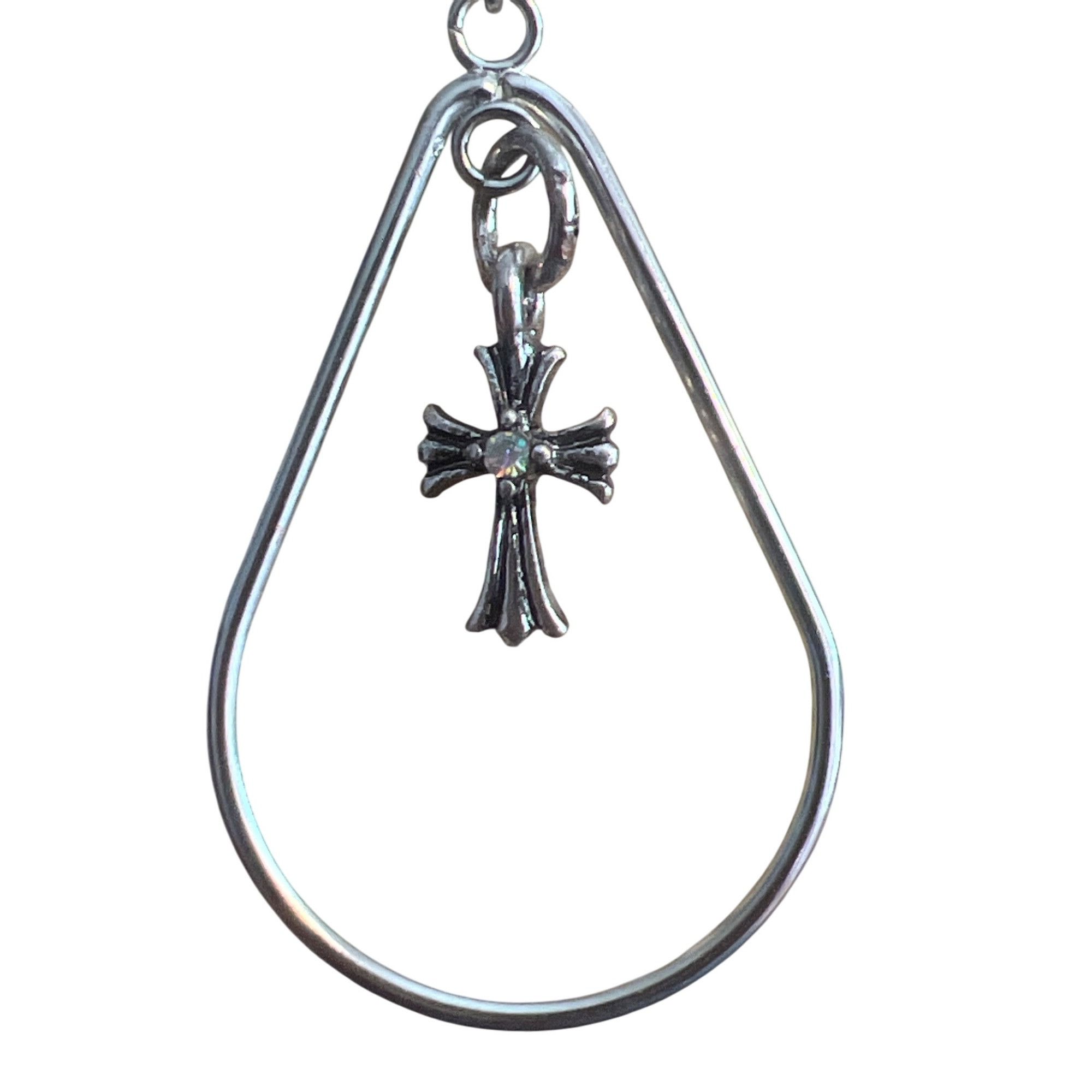 Other Vintage Silver Tone Dangle Drop Earrings Cross Aurora Boreal Size ONE SIZE - 2 Thumbnail