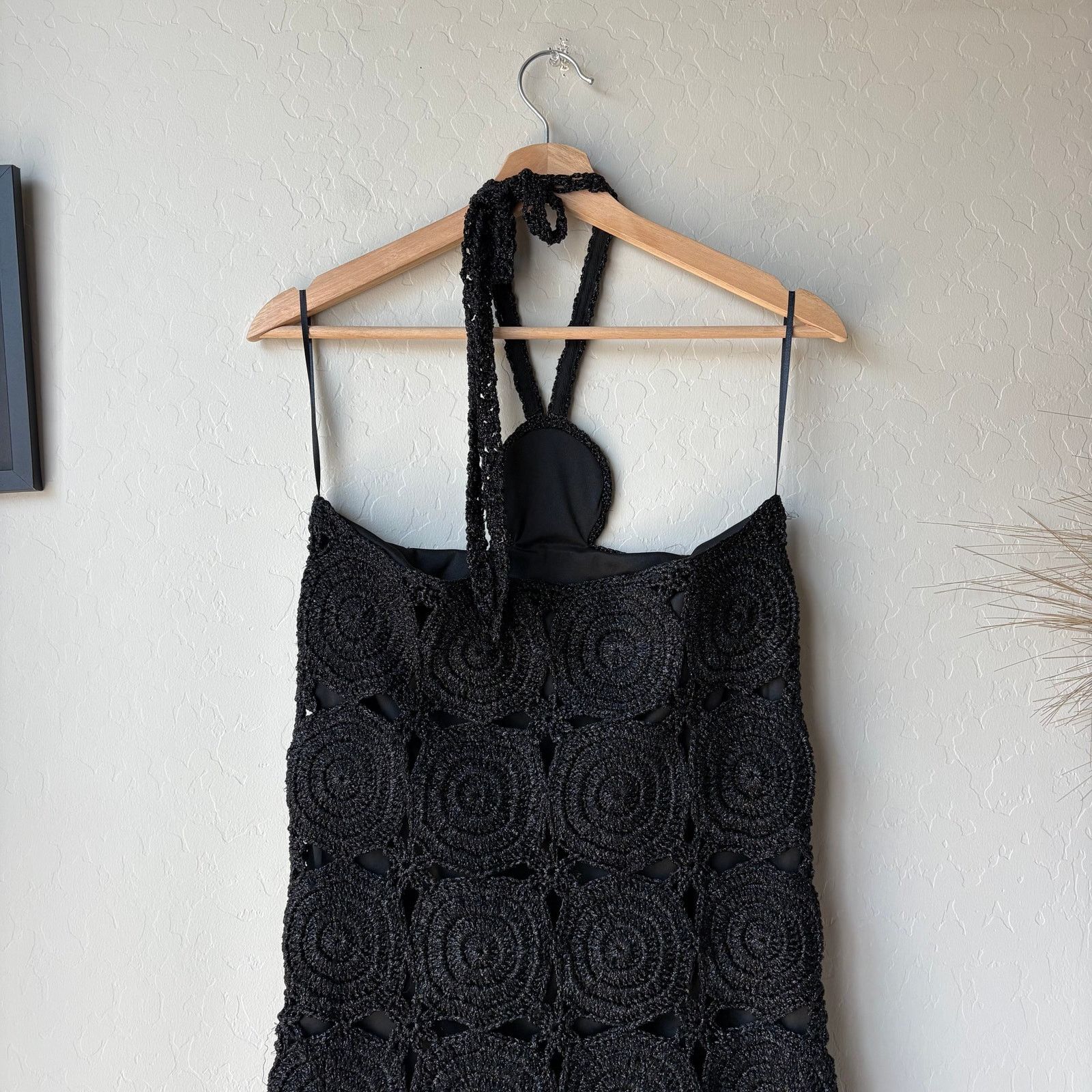 Simon Miller Dress Fringe Black Crochet Halter Dress Size M