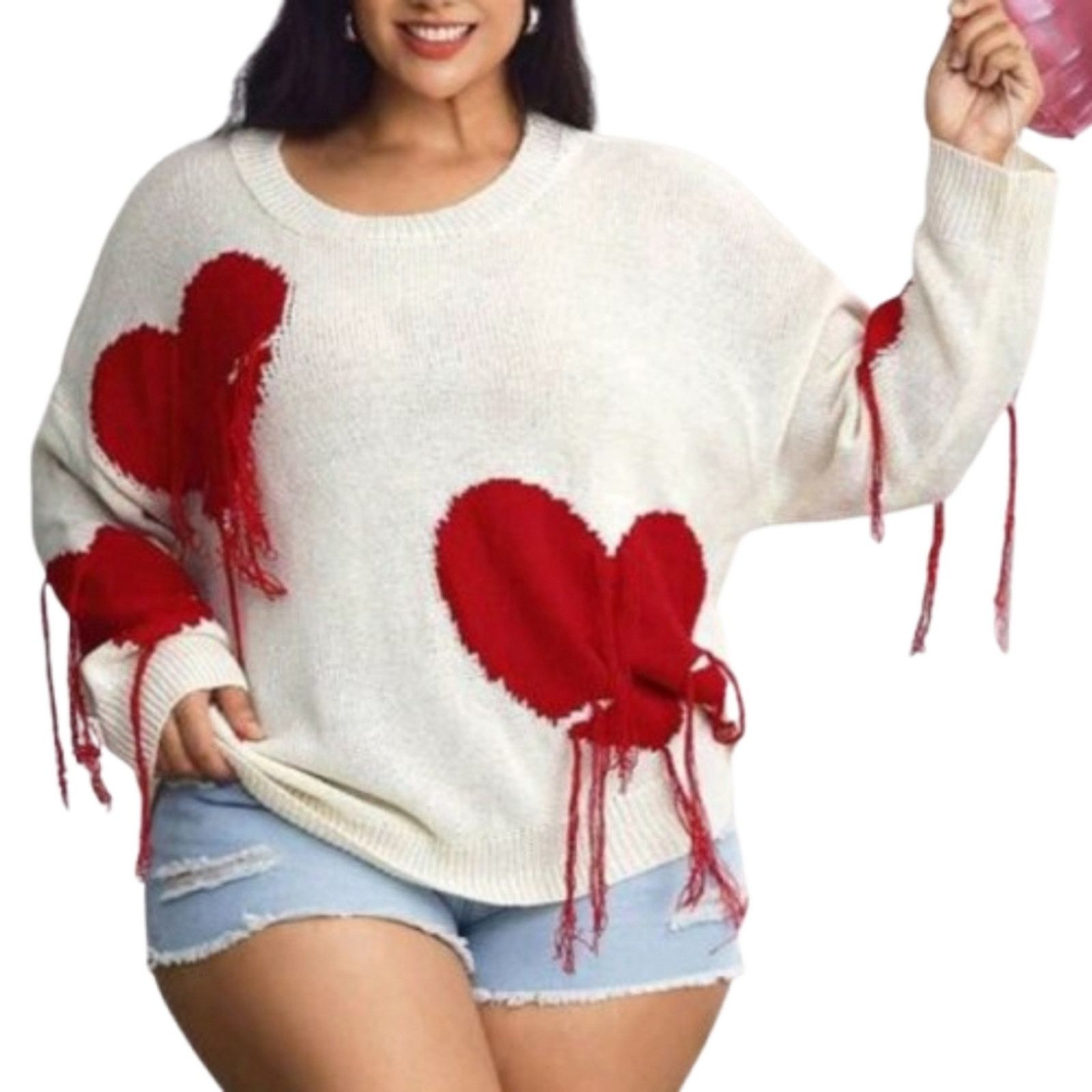 Shein BLEEDING HEARTS ♡ MEDIUM GAUGE KNIT ♡ SWEATER 5x ♡ NWT Size 4XL / US 24-26 - 5 Thumbnail