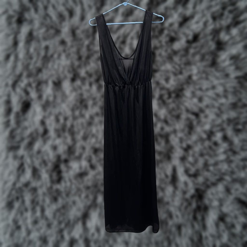 Vintage VINTAGE 80s Slip Dress Size M Nylon Boudoir Dark Romantic Goth Witchy Vamp Noir Dress Long Black Nylon Slips Women Size M / US 6-8 / IT 42-44 - 1 Thumbnail
