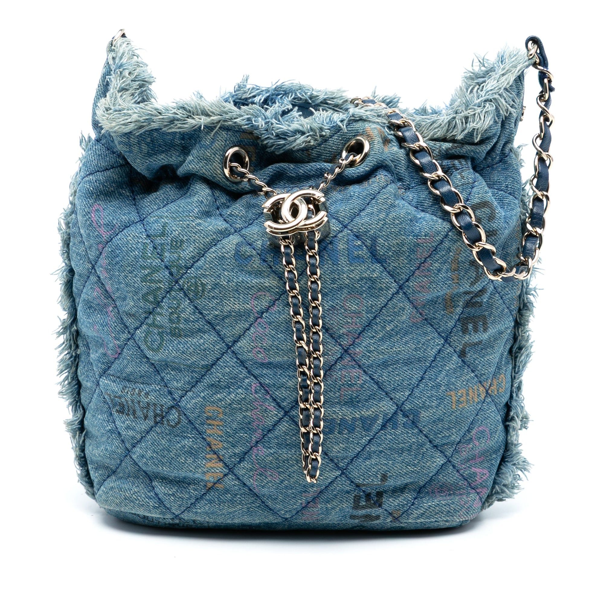 Medium Quilted Denim Mood Bucket with Chain