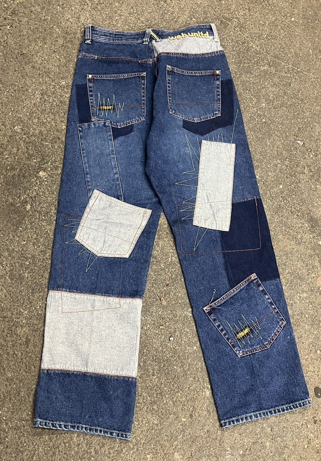 Japanese Brand Y2k baggy fit patchwork multi pocket rare baggy fit denim Size US 34 / EU 50 - 6 Thumbnail