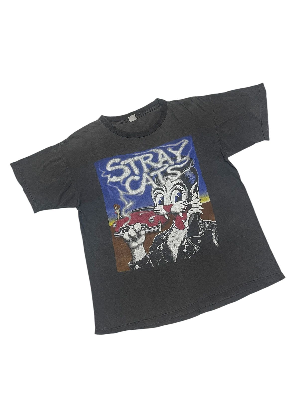 Band Tees × Vintage Vintage Rockabilly STRAY CATS LetsGoFaster Sunfaded T-shirt Size US L / EU 52-54 / 3 - 9 Thumbnail