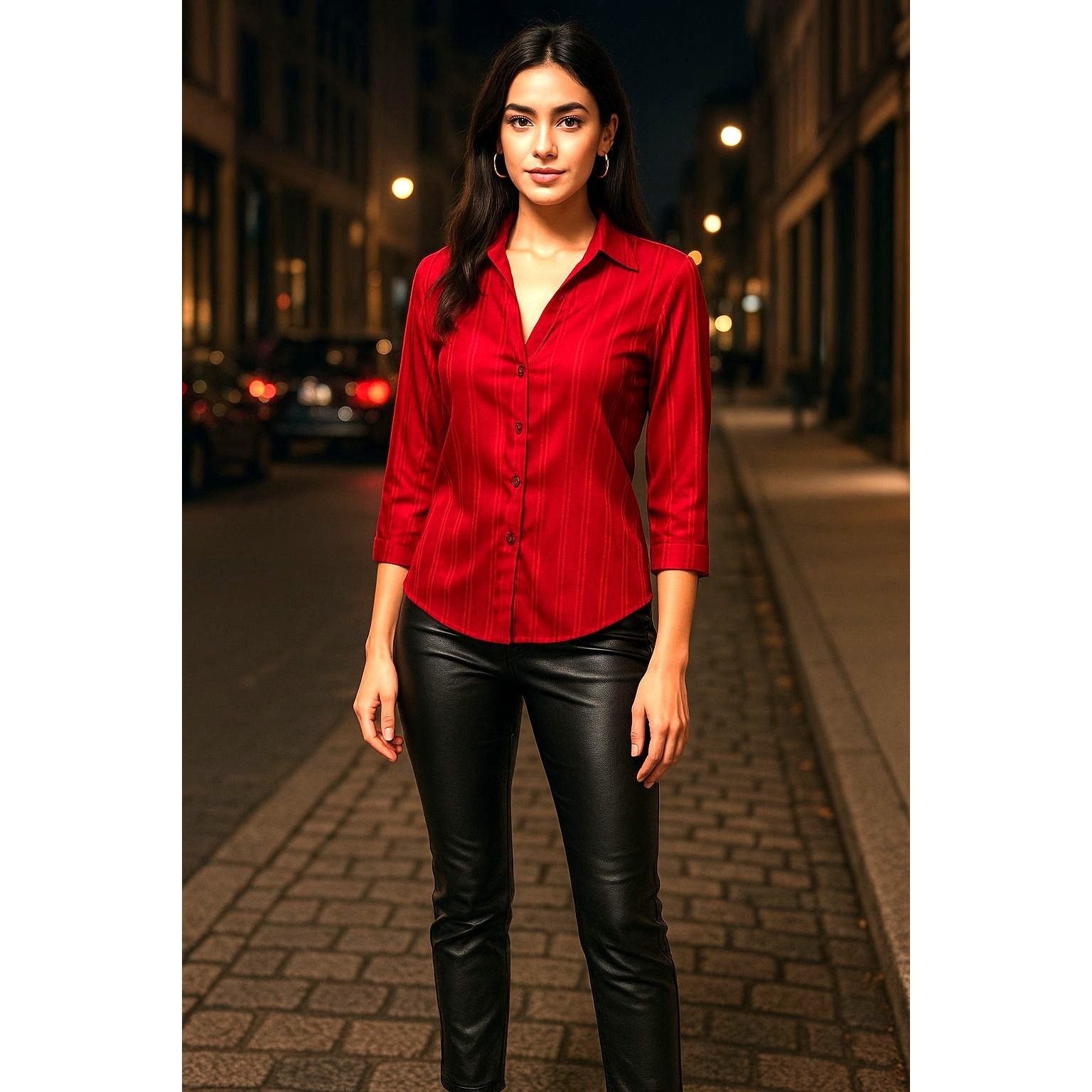 Other 1830 Petite Small Red Stretch Shimmer Blouse Y2K Glam City S Size S / US 4 / IT 40 - 1 Thumbnail