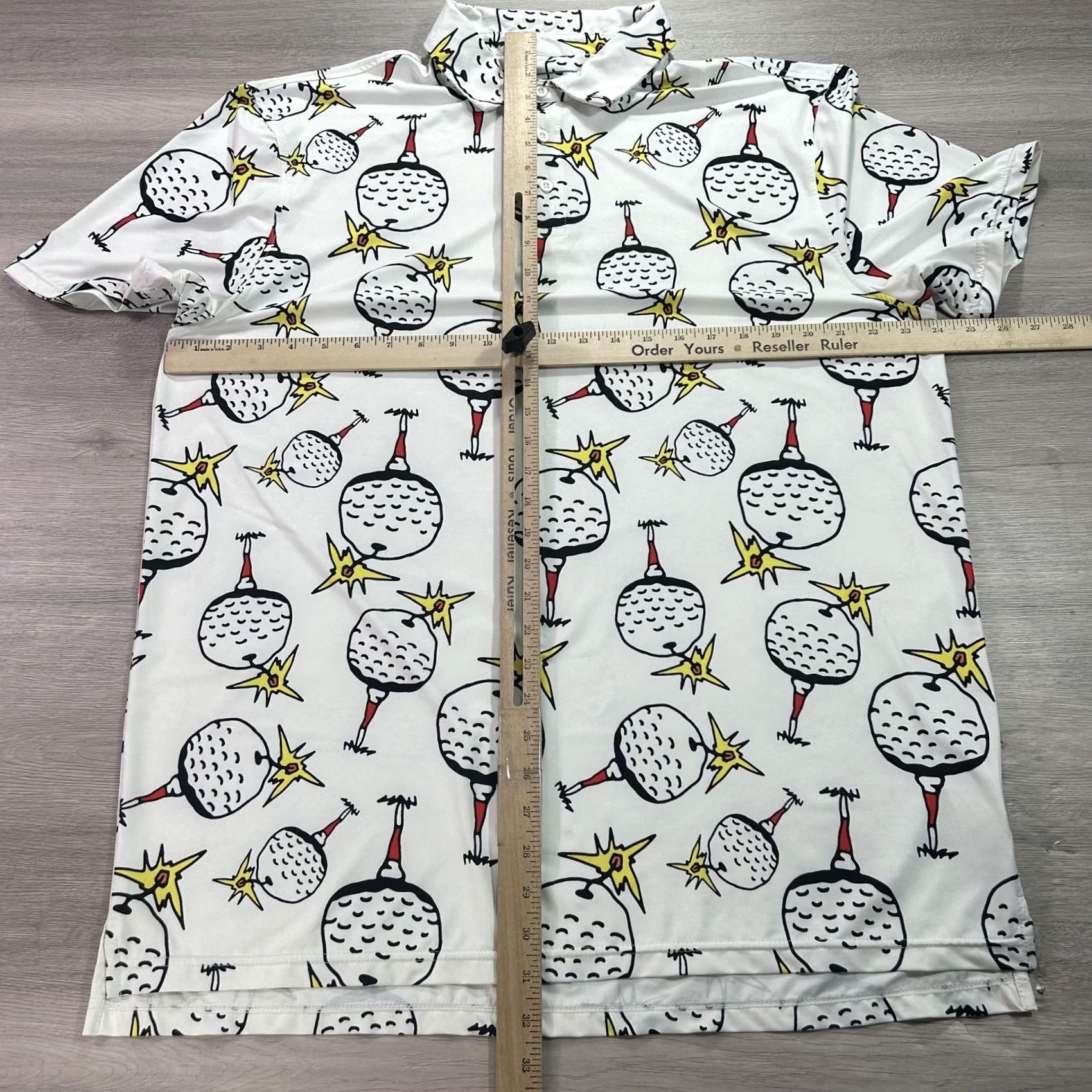 Vintage Sosik Polo Shirt Mens XL White Golf Ball Graphic Short Sleeve Polo Shirt Stretch Polyester Size US XL / EU 56 / 4 - 5 Thumbnail