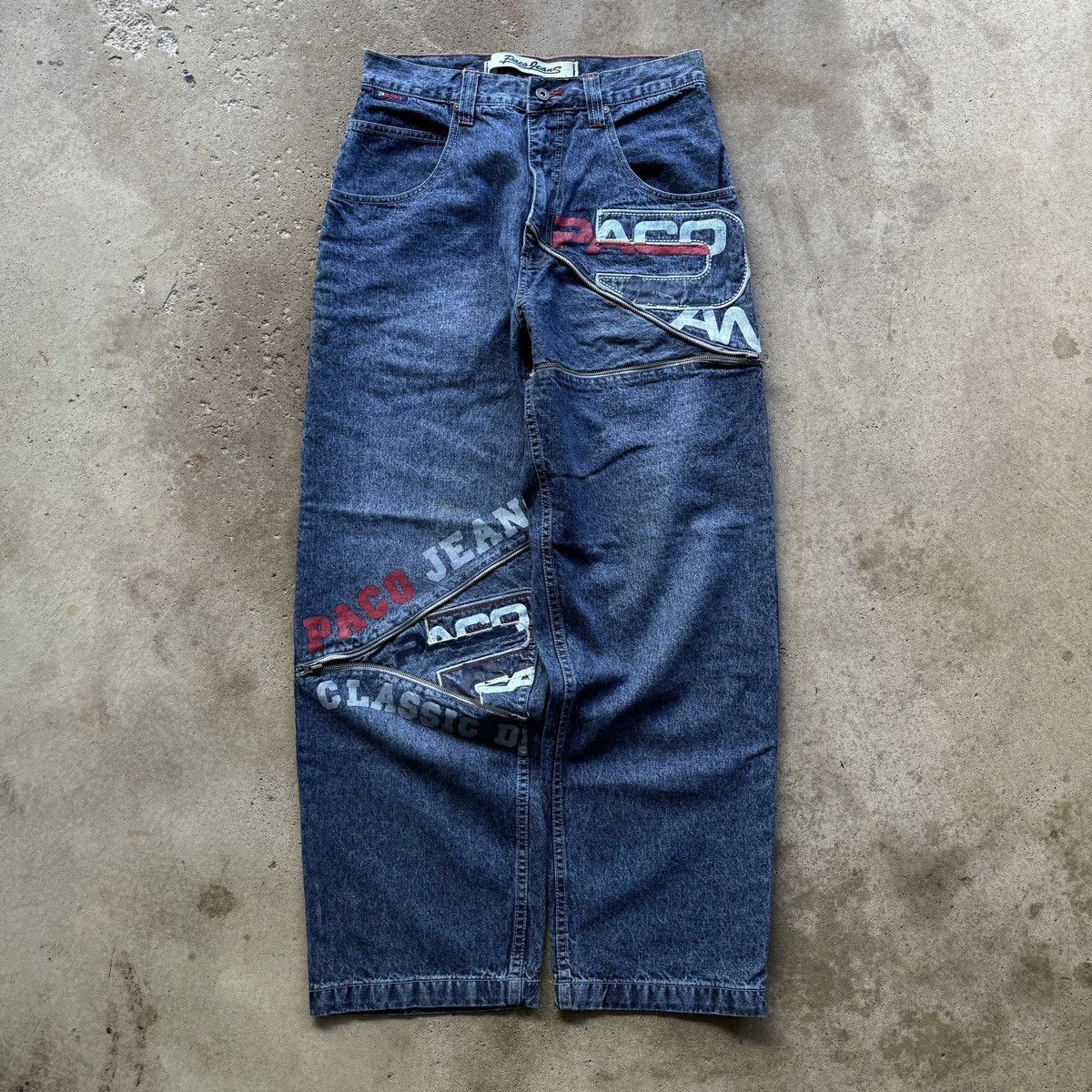 image of Jnco x Vintage Y2K Paco Jeans Baggy Zipper Denim Skater Jeans in Blue, Men's (Size 30)