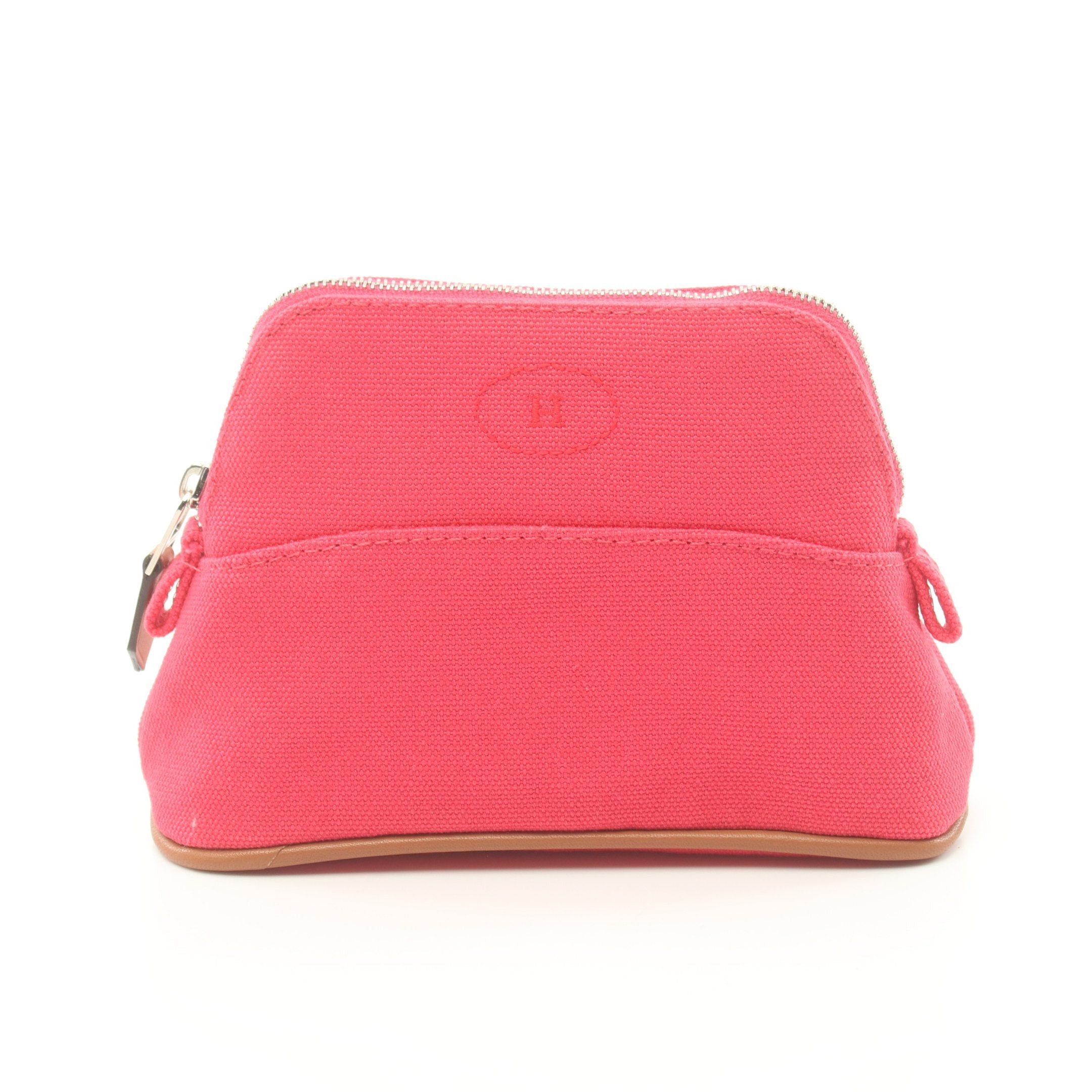 image of Hermes Bolide Pouch 15 Mini Mini Cosmetic Pouch Canvas Leather Pink Purple Silver Hardware, Women's