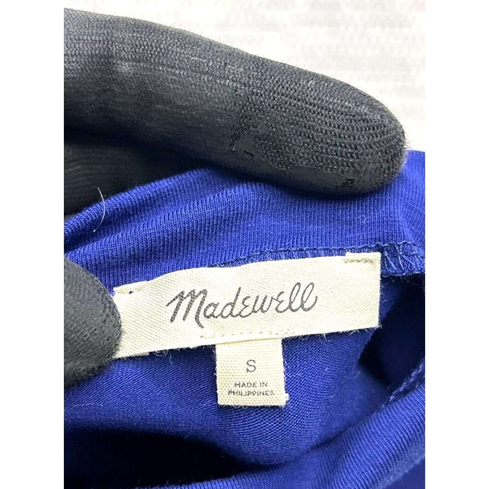 Madewell Madewell Shirt Women Small Blue Cotton Stretch Short Sleeve Mock Neck T Shirt Slim Fit Size S / US 4 / IT 40 - 4 Thumbnail