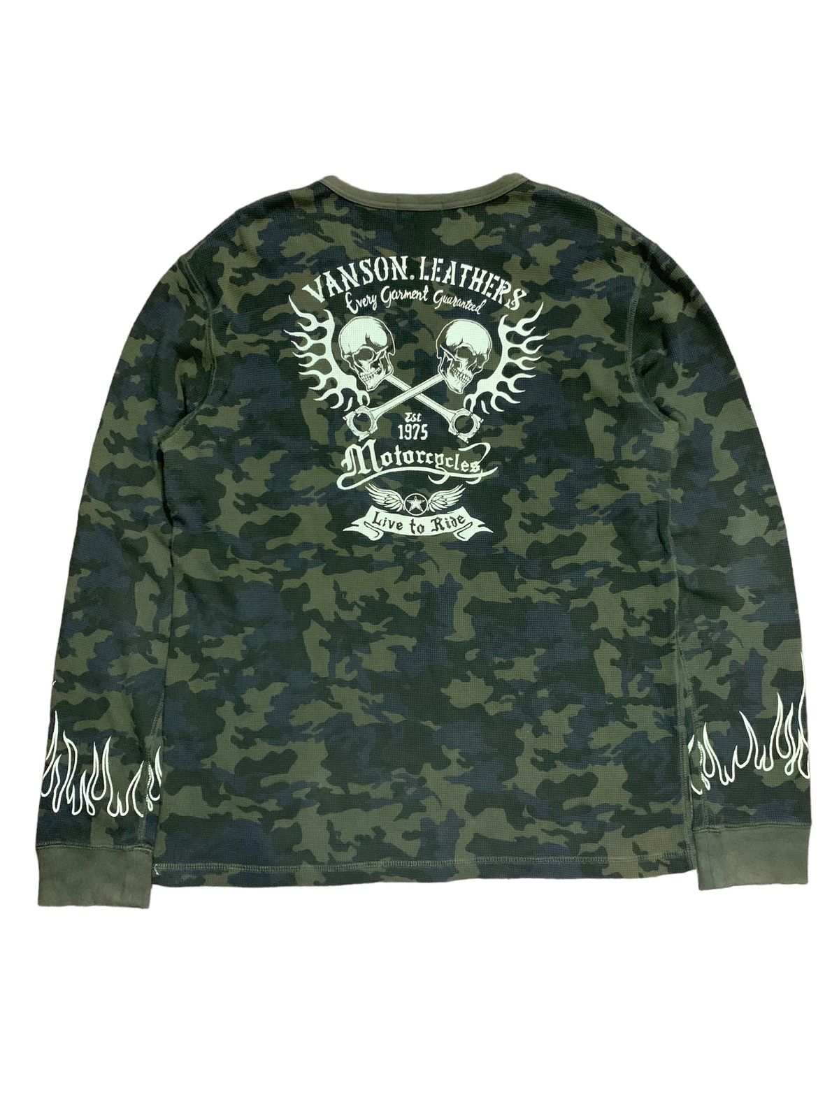 image of Vanson Leathers Camo Wrench Flame Skull Vintage in Army, Men's (Size XL)