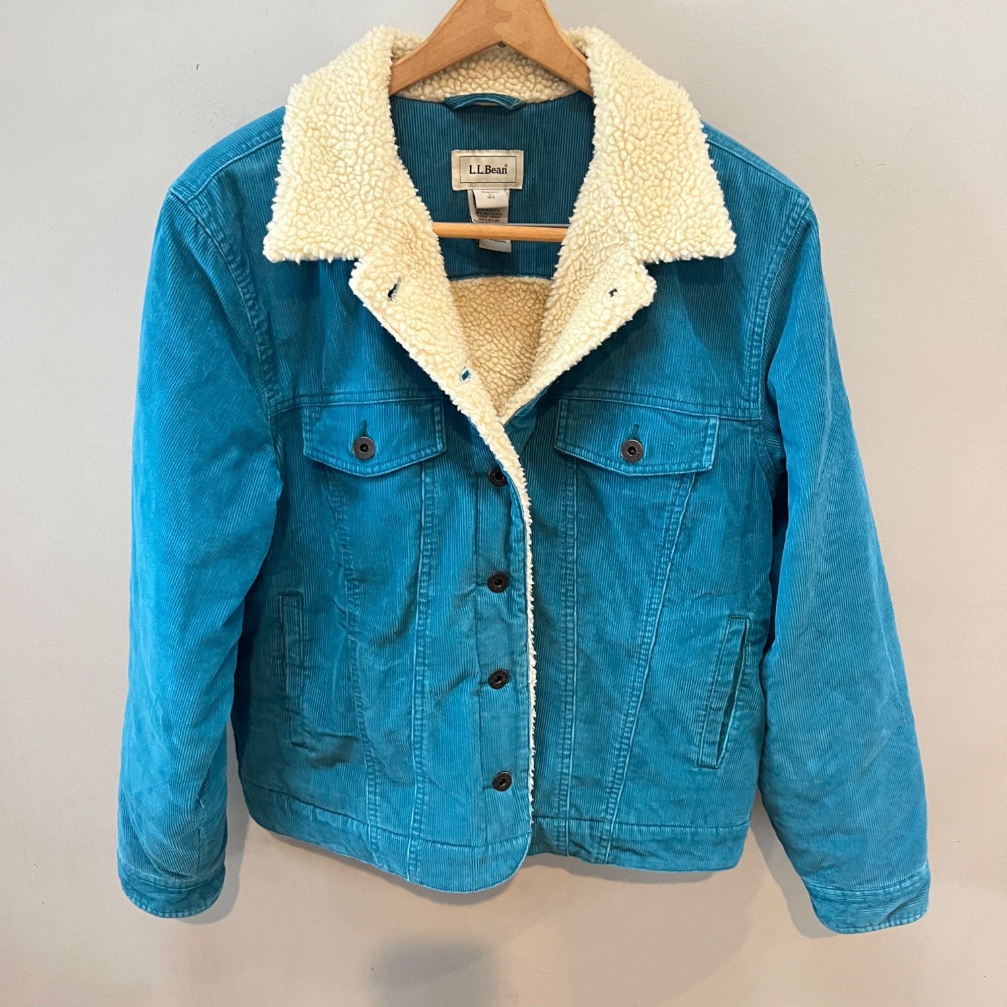 L.L. Bean L.L. Bean Womens Teal Corduroy Sherpa-Lined Trucker Jacket B Size L / US 10 / IT 46 - 1 Thumbnail