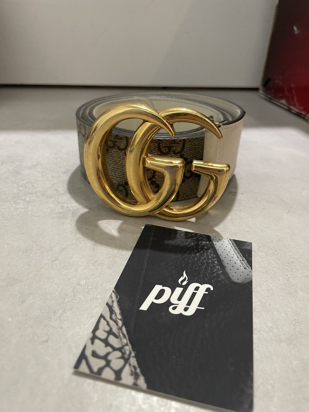 image of Gucci GG Buckle Belt Beige, Men's (Size 36)