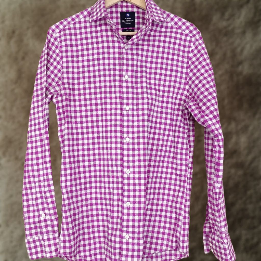 Ben Sherman BEN SHERMAN Shirt Purple Check Button Down MENS 14.5 32-33 TAILORING STRETCH Size US M / EU 48-50 / 2 - 1 Thumbnail