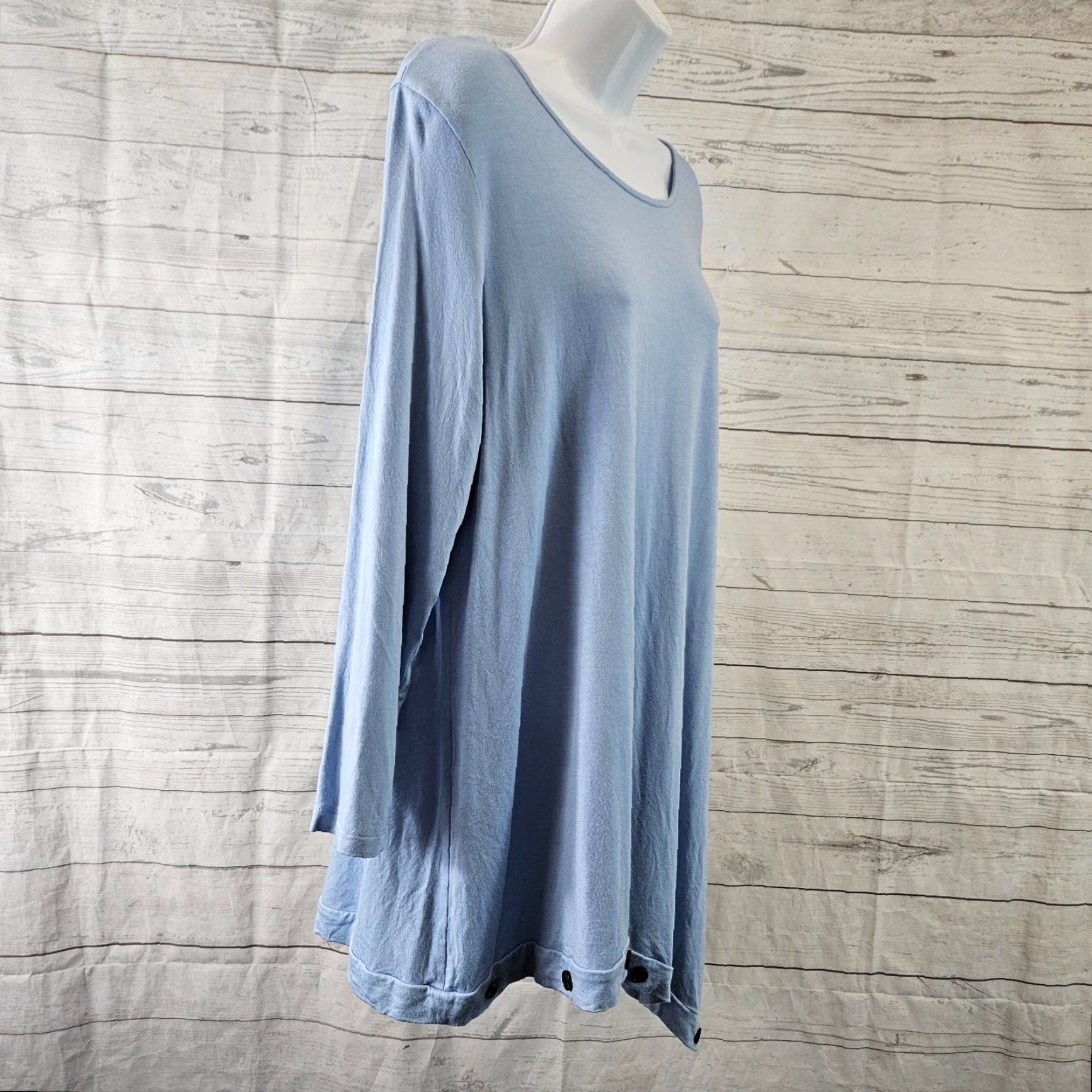 Vintage Comfy USA Womens Tunic Top Sz M Solid Blue Long Sleeve Asymmetrical Hem Shirt Blouse Womens M Blue Tunic Size M / US 6-8 / IT 42-44 - 4 Thumbnail