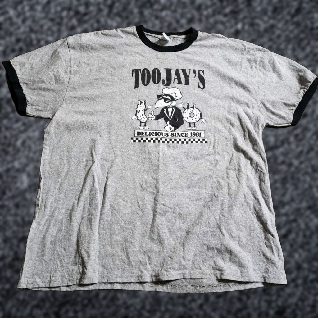 Port & Company Mens Port & Company T-Shirt 2XL TooJay's Deli Ringer Graphic Print Short Sleeve Crew Neck Gray 80s Florida Restaurant Mens Size US XXL / EU 58 / 5 - 1 Thumbnail