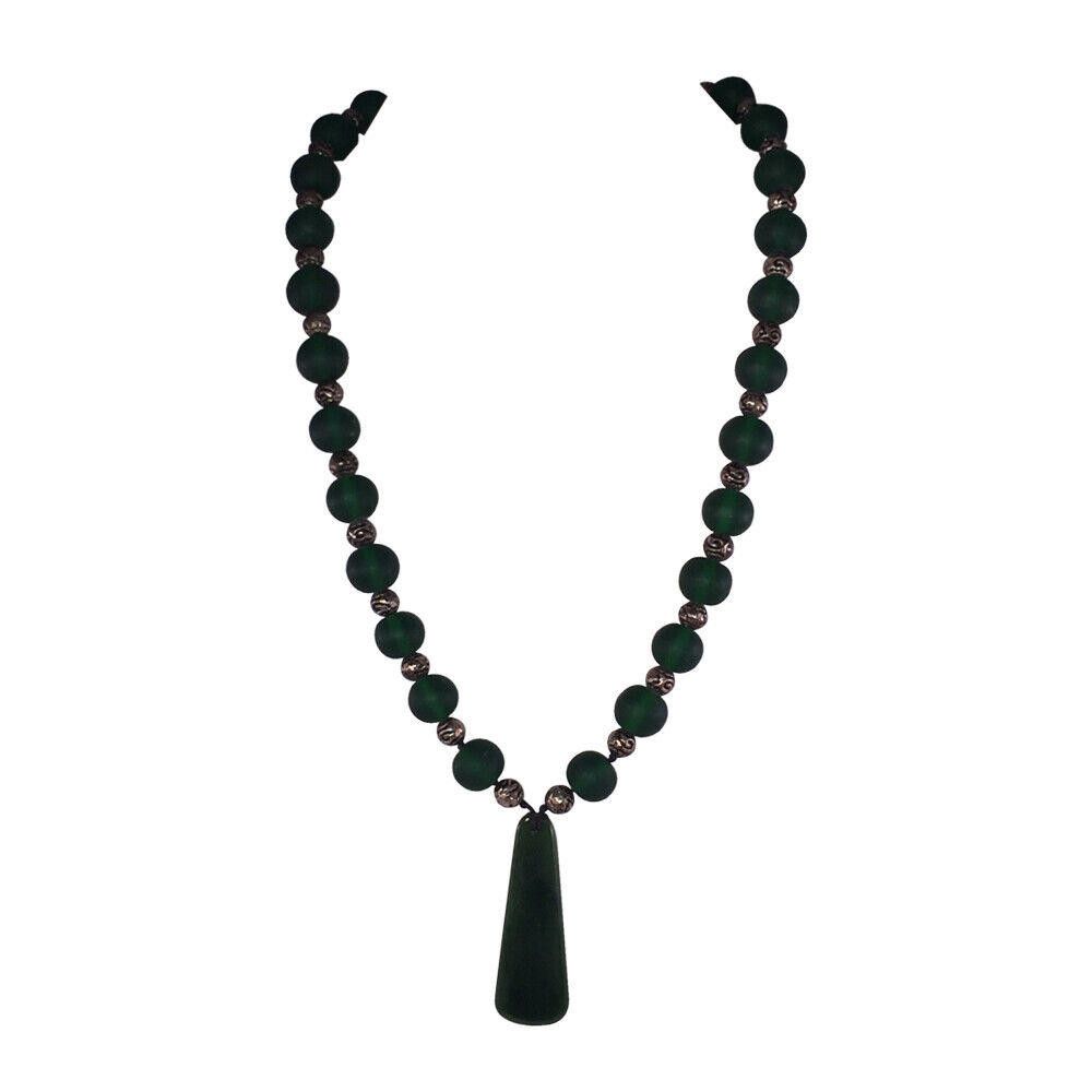 Designer African Green Trade Bead and Jade Pendant Necklace Size ONE SIZE - 1 Thumbnail