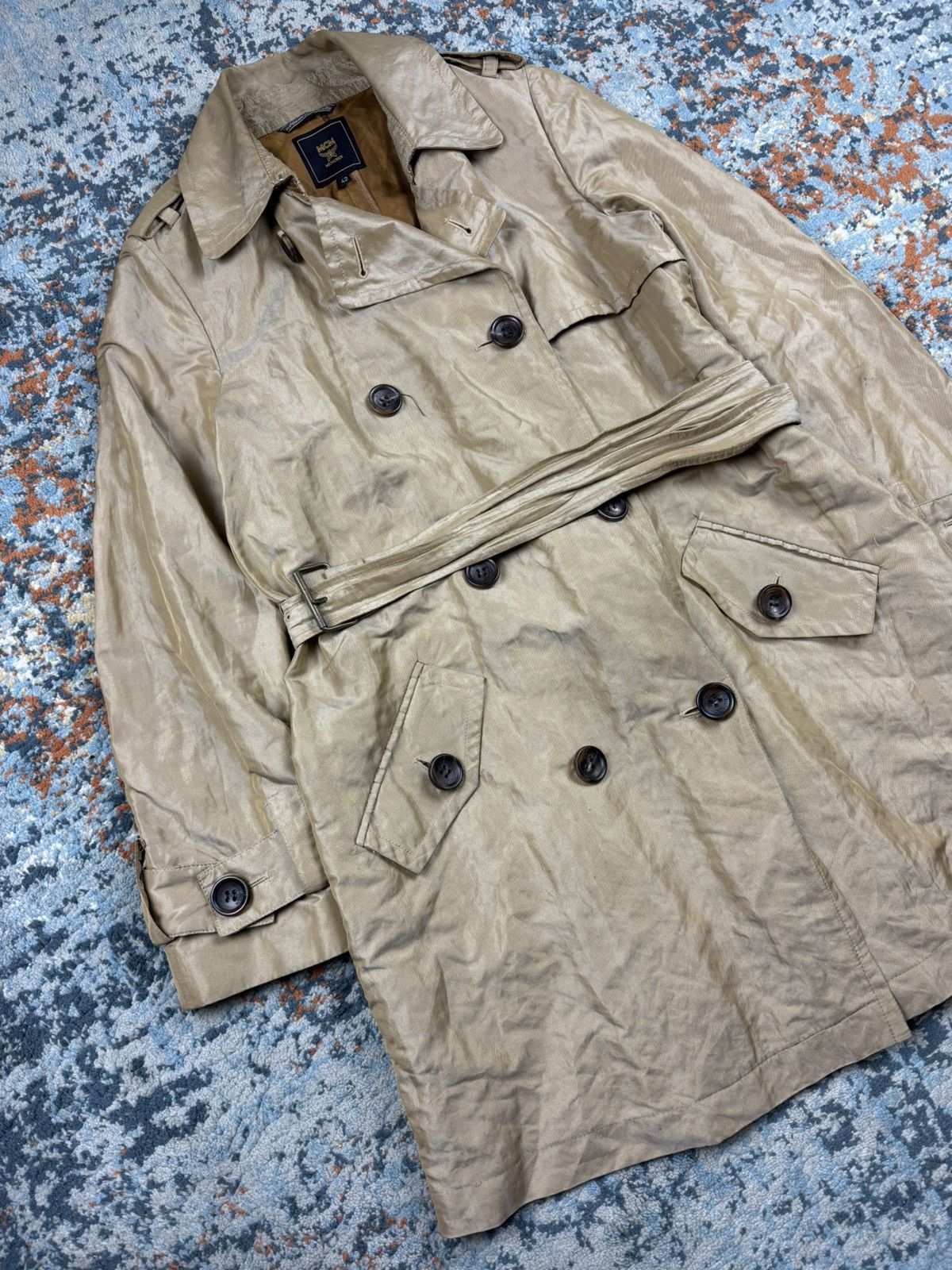 Designer × MCM × Vintage Vintage 90s MCM metal fiber long trench coat with belt Size S / US 4 / IT 40 - 3 Thumbnail