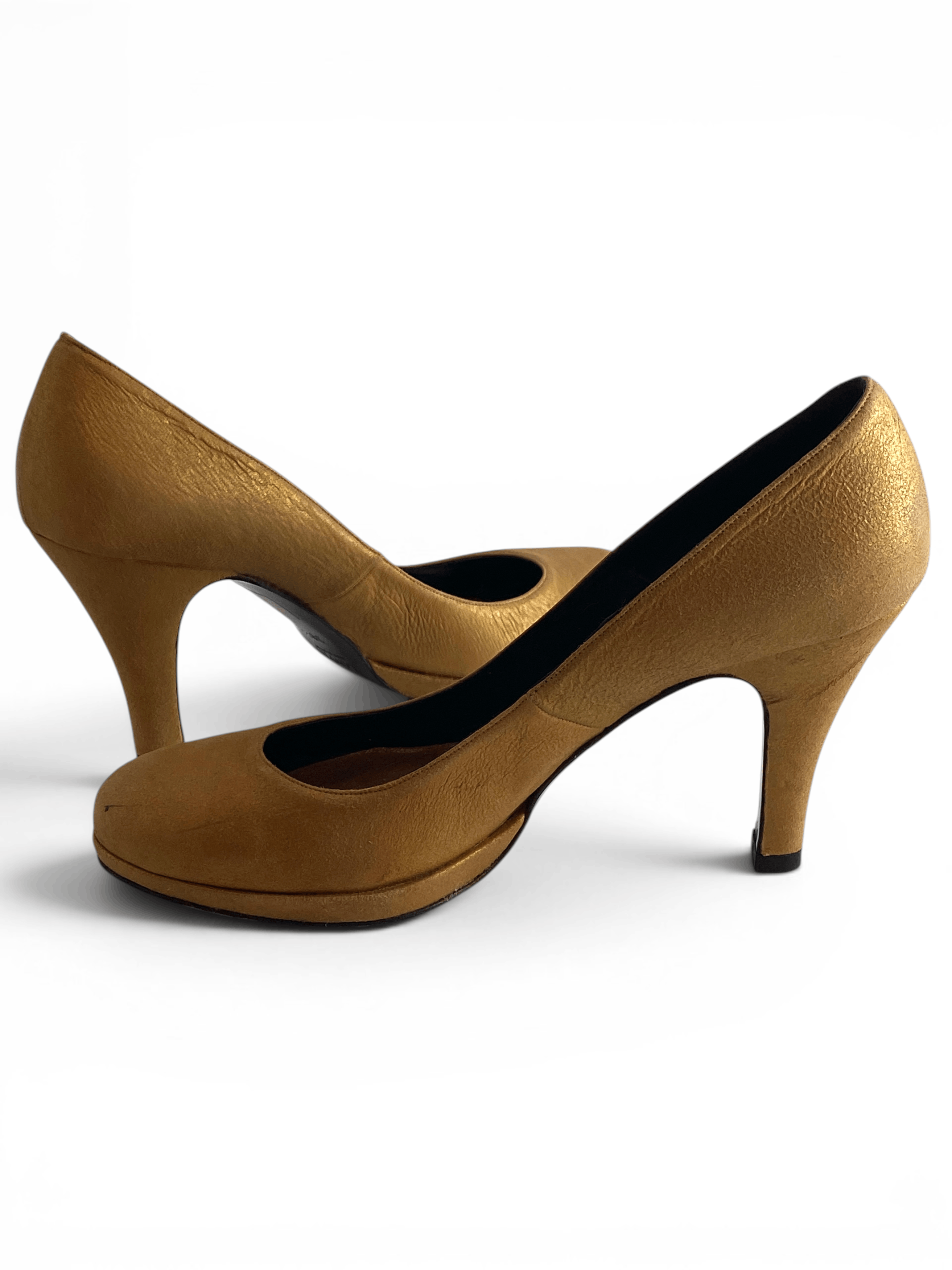 Lanvin Lanvin Gold Metallic Leather Women Heels Pumps Shoes Size US 7.5 / IT 37.5 - 9 Thumbnail