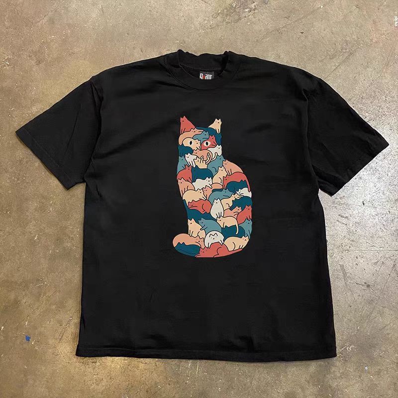 Vintage Street Black Fun Composition Big Cat Short Sleeve T-Shirt Size US M / EU 48-50 / 2 - 1 Thumbnail