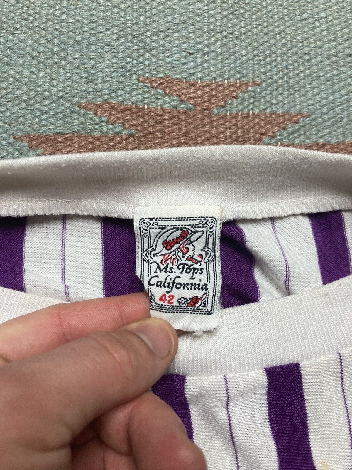 Vintage 70s t shirt Ms tops california striped ringer purple boxy Lg Size S / US 4 / IT 40 - 5 Thumbnail