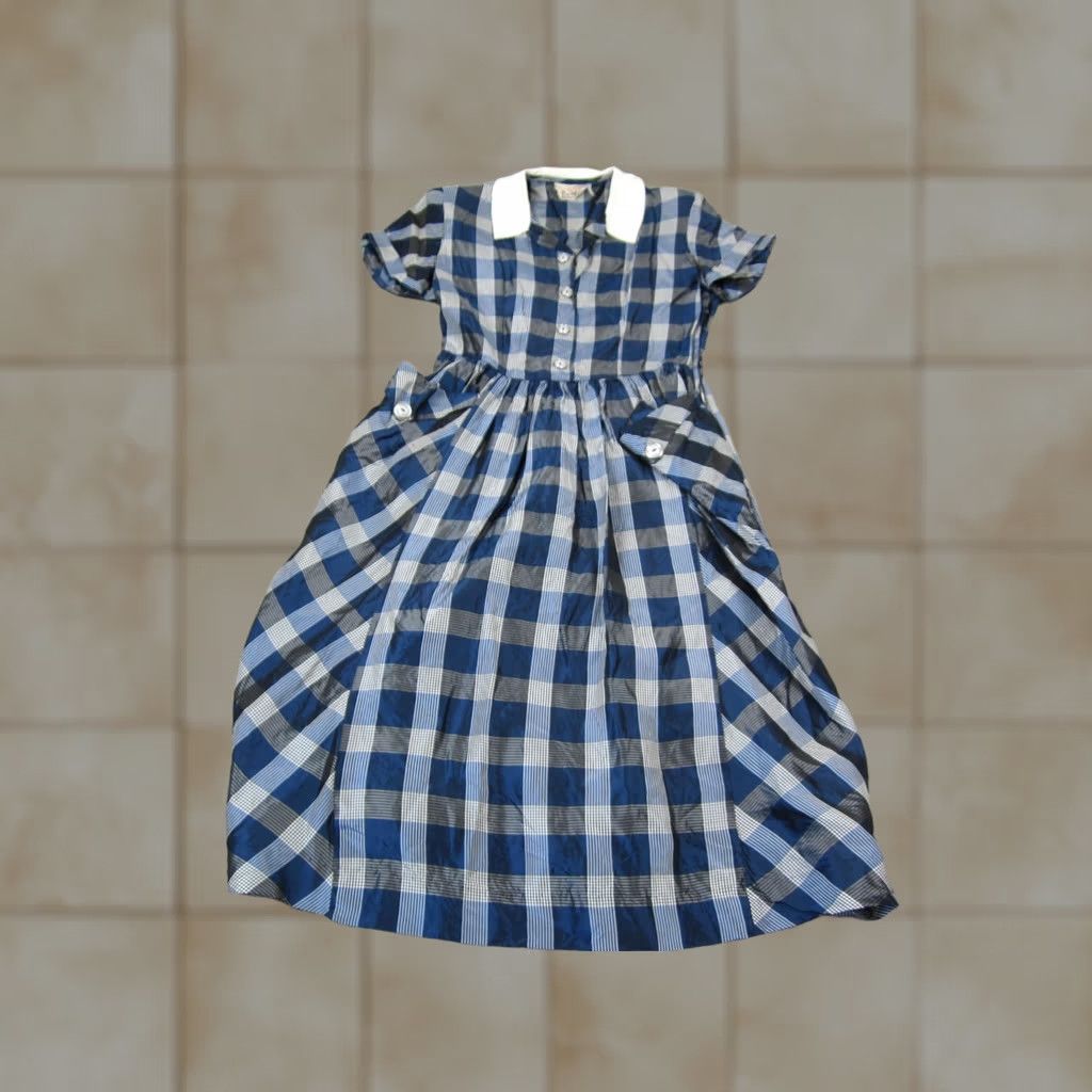 Vintage Vintage Missy Teens Mod Dress XS Blue Plaid A-Line True 60s 70s Extra Small Size XS / US 0-2 / IT 36-38 - 1 Thumbnail