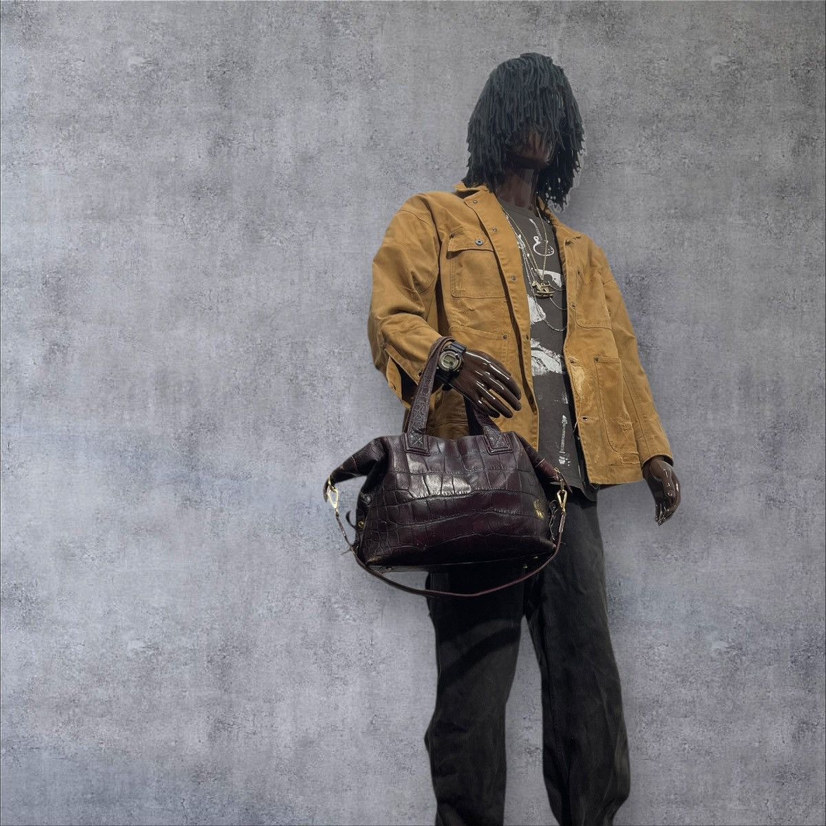 Genuine Leather Crocodile Embossed Patina Leather Jewels Shoulder Bag 1🟩1 Size ONE SIZE - 3 Thumbnail