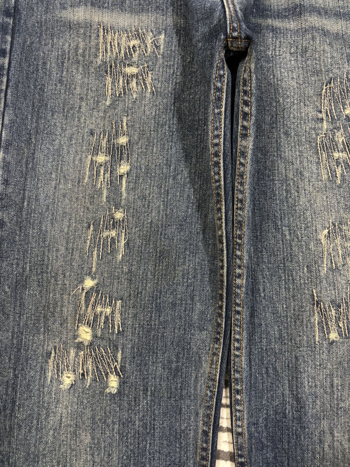 Kapital Vintage Nylaus Mud Wash Clawmark Distressed Zig Zag Jeans Size US 33 - 6 Thumbnail