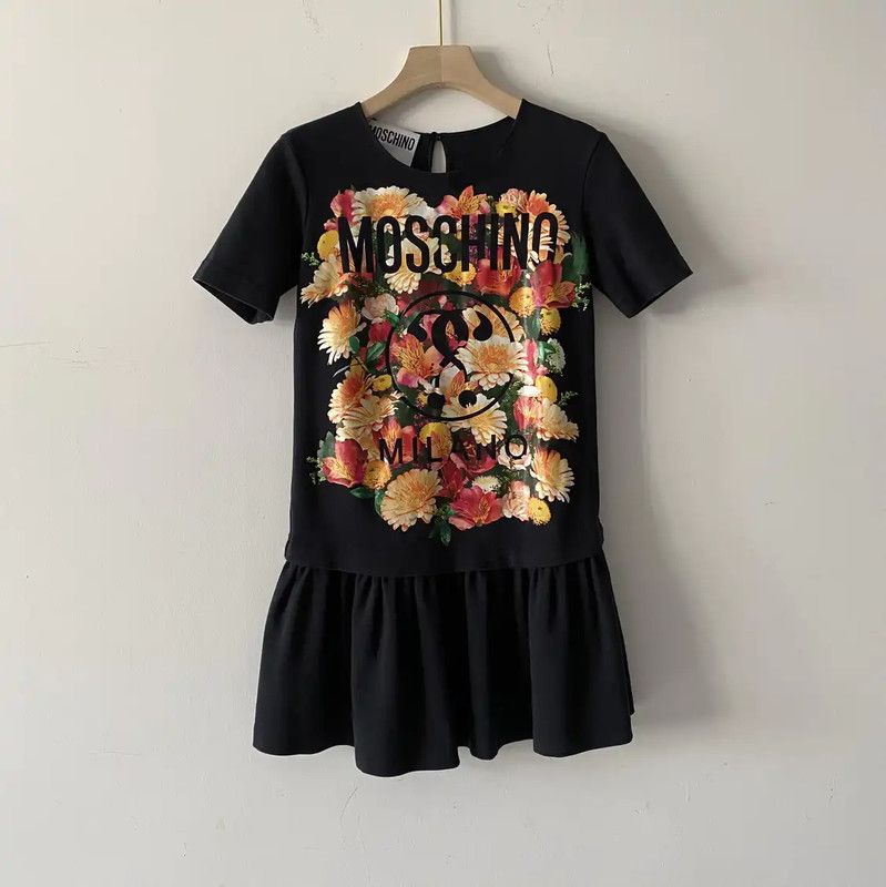 Moschino Moschino Black Floral Print Short Sleeve Dress 0089 Size S / US 4 / IT 40 - 1 Thumbnail