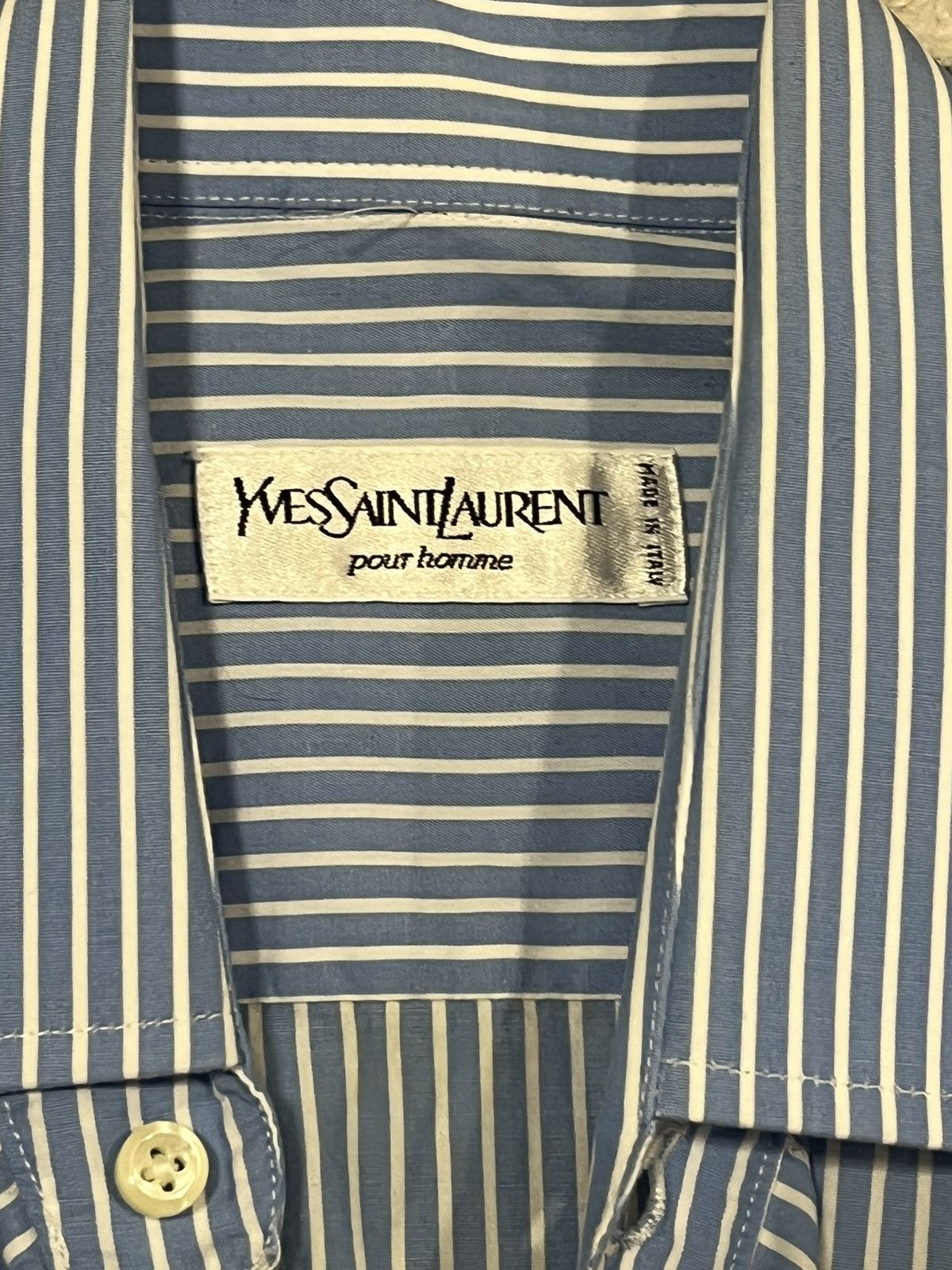 Yves Saint Laurent Yves Saint Laurent Striped Blue Dress Shirt Size US S / EU 44-46 / 1 - 3 Thumbnail