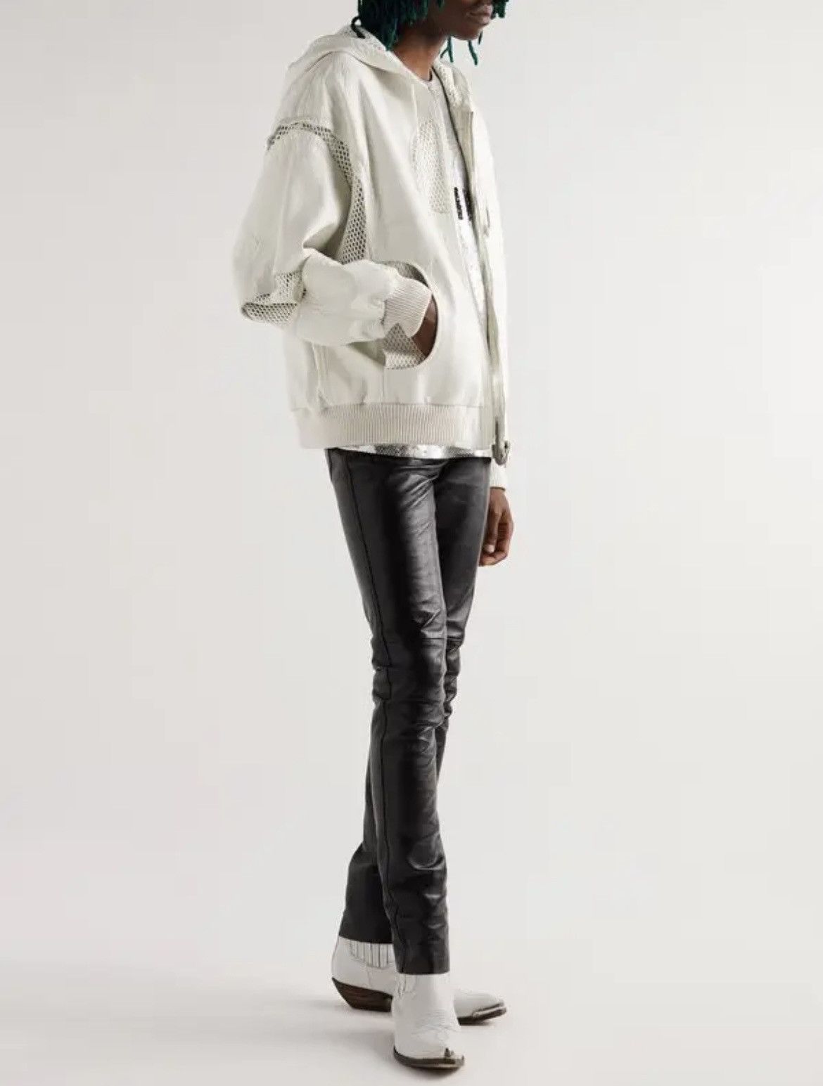 Celine × Hedi Slimane SS22 White Hooded Leather Bomber Mesh Panneling Size US S / EU 44-46 / 1 - 7 Thumbnail