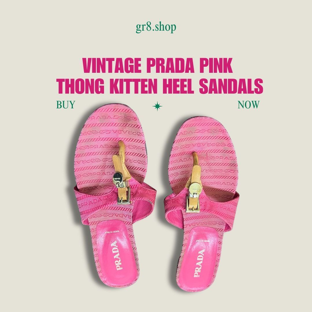 Prada Vintage Prada Pink Sandals Women's 6 Thong Kitten Heel Made Size US 6 / IT 36 - 1 Thumbnail