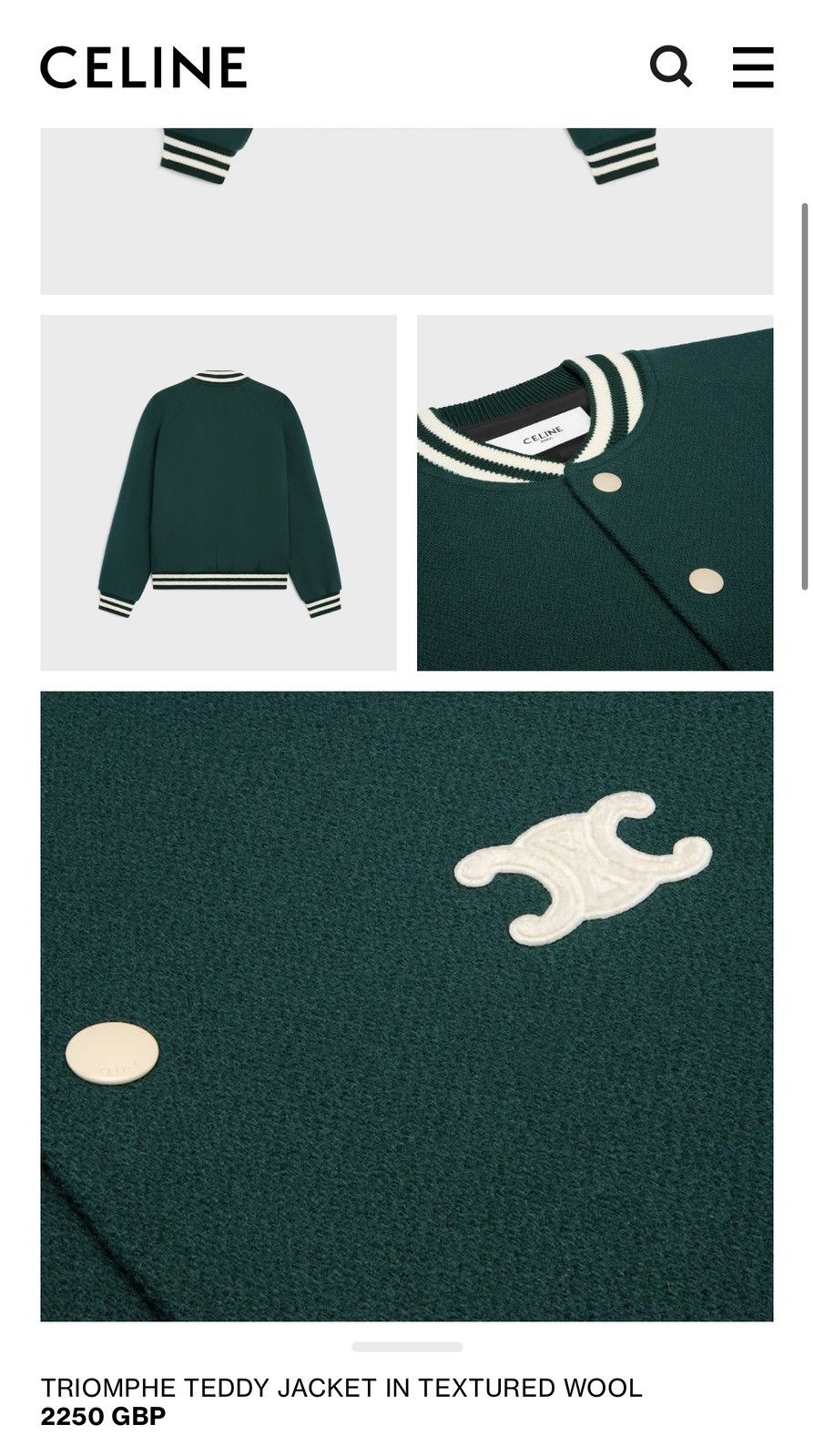 Celine $3.25k+ FW24 Celine Triomphe logo teddy jacket green Hedi 52 Size US L / EU 52-54 / 3 - 8 Thumbnail