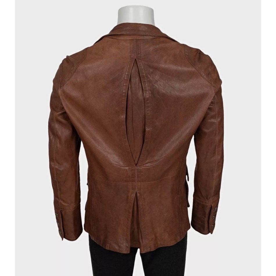 Roberto Cavalli Just Cavalli Men's Brown Leather Button-Down Jacket XL Size US L / EU 52-54 / 3 - 3 Thumbnail